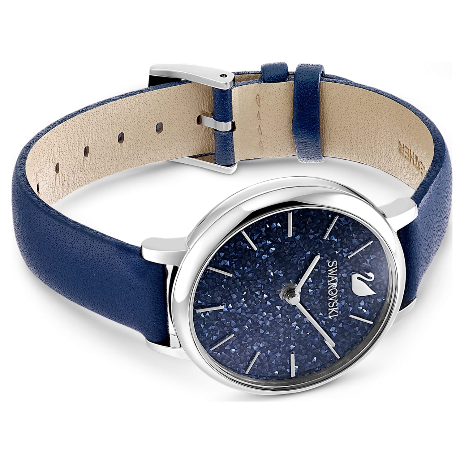 Naar de waarheid onduidelijk Weinig Crystalline Joy watch, Swiss Made, Leather strap, Blue, Stainless steel |  Swarovski