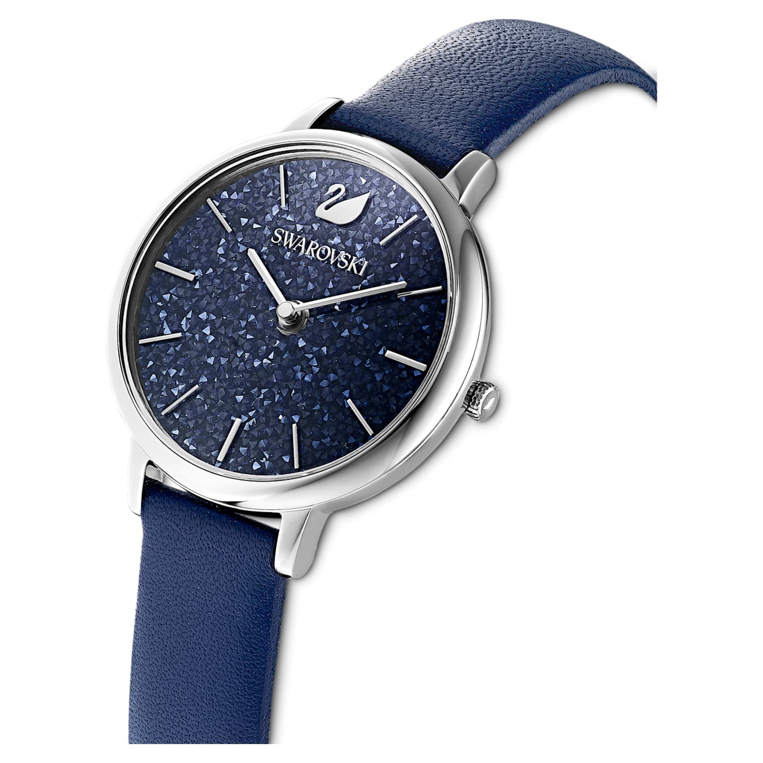 Crystalline Joy horloge, Lederen band, Blauw, Roestvrij staal | Swarovski