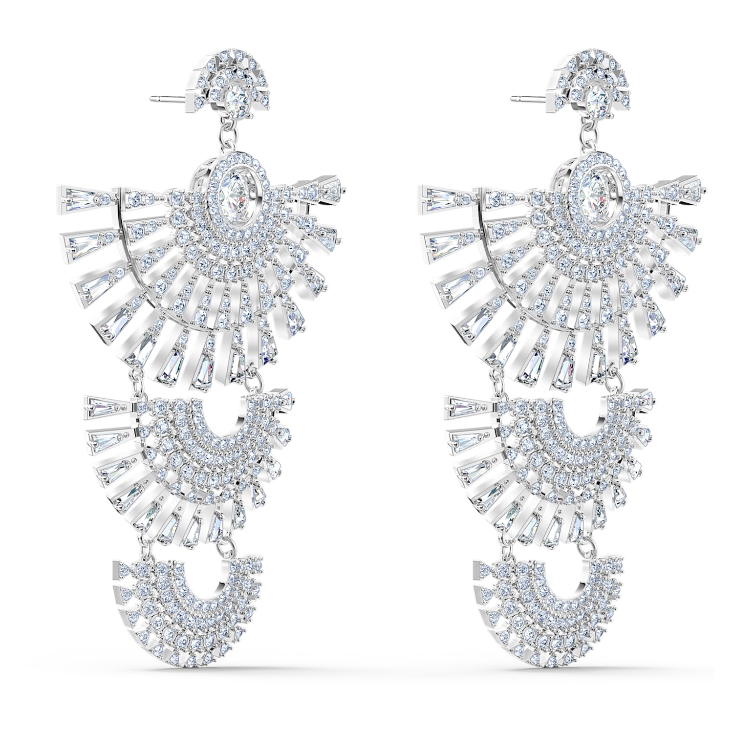 Swarovski Sparkling Dance Dial Up earrings, Large, White, Rhodium plated