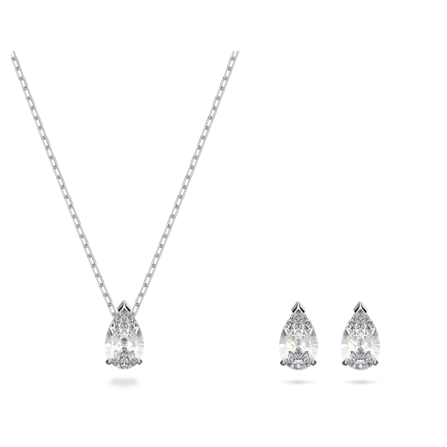 Attract set, Pear cut crystal, White, Rhodium plated