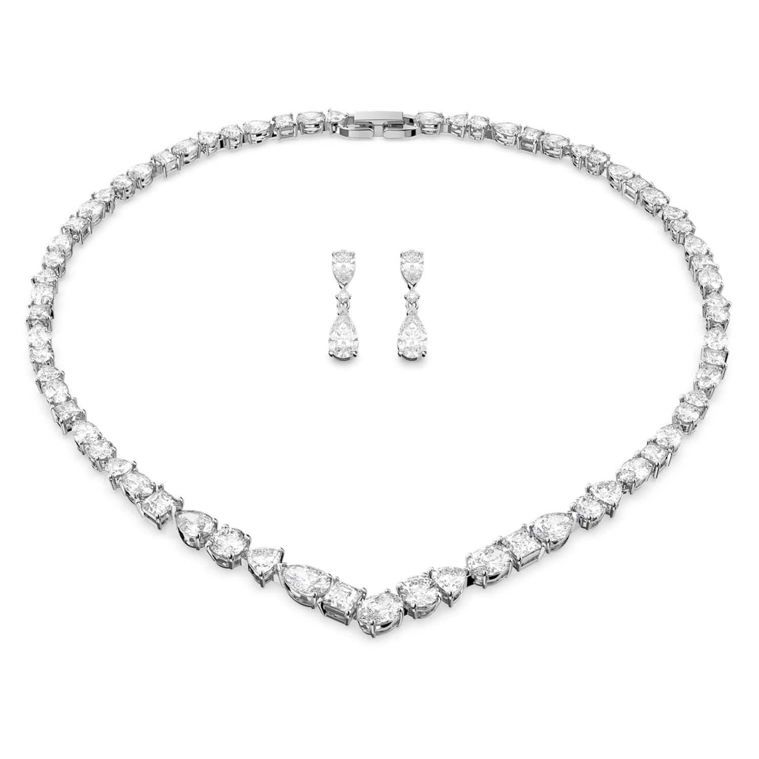 Tennis Deluxe V Mixed Set, White, Rhodium plated