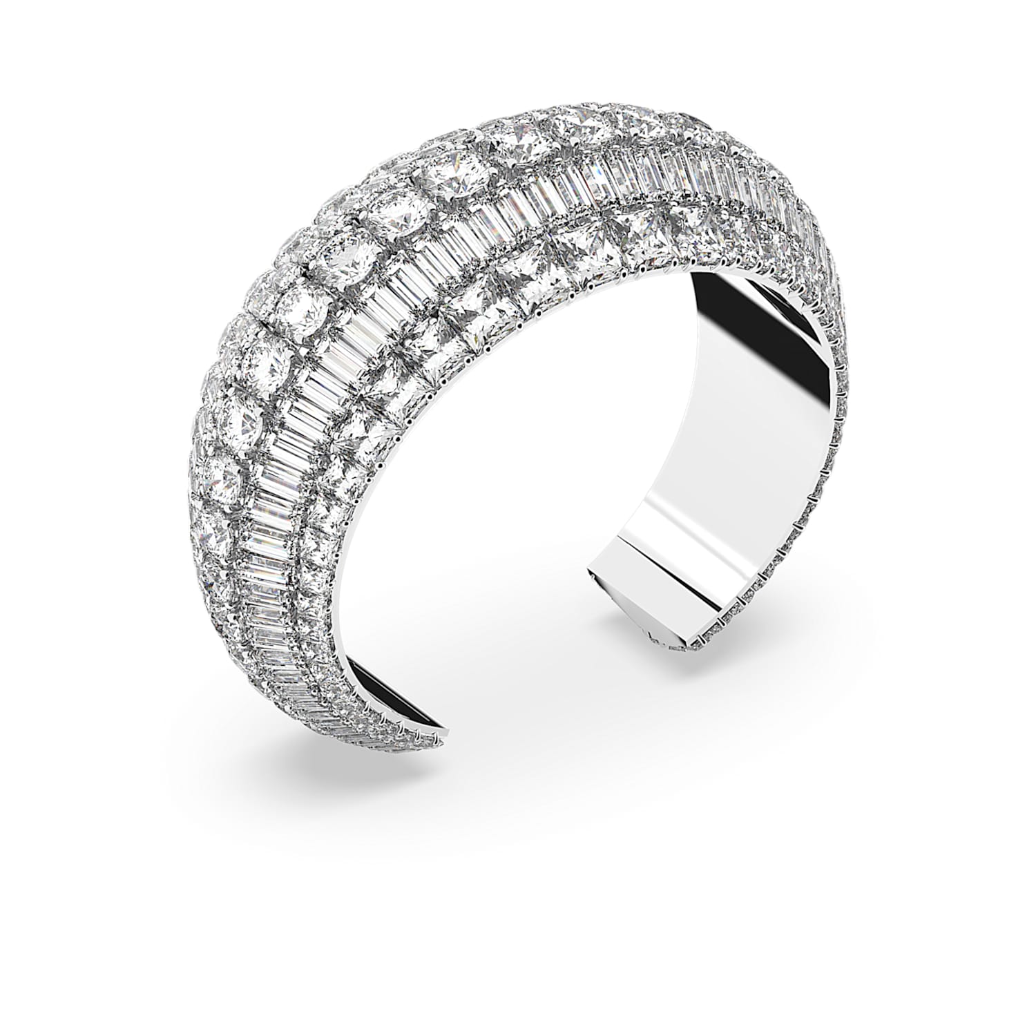 Hyperbola バングル, ミックスカット, ホワイト, ロジウム・プレー