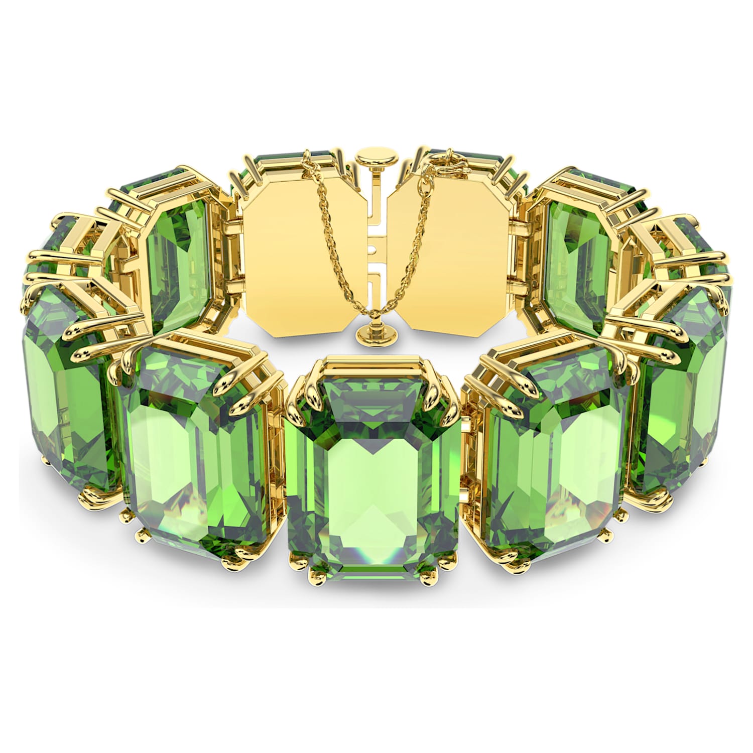 Millenia bracelet, Oversized crystals, Octagon cut, Green, Gold-tone plated  | Swarovski
