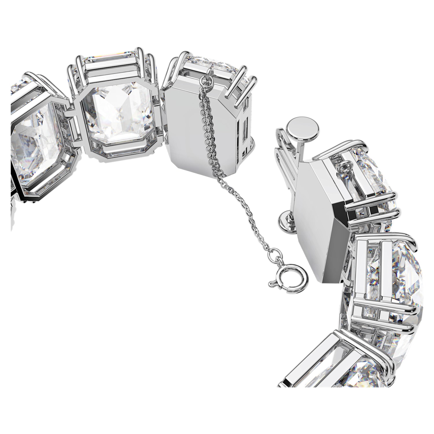 Millenia bracelet, Oversized crystals, Octagon cut, White, Rhodium 