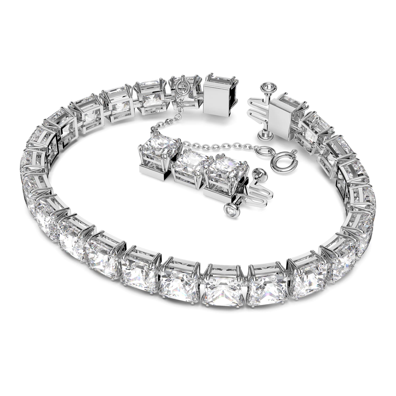 Millenia bracelet, Square cut, Small, White, Rhodium plated