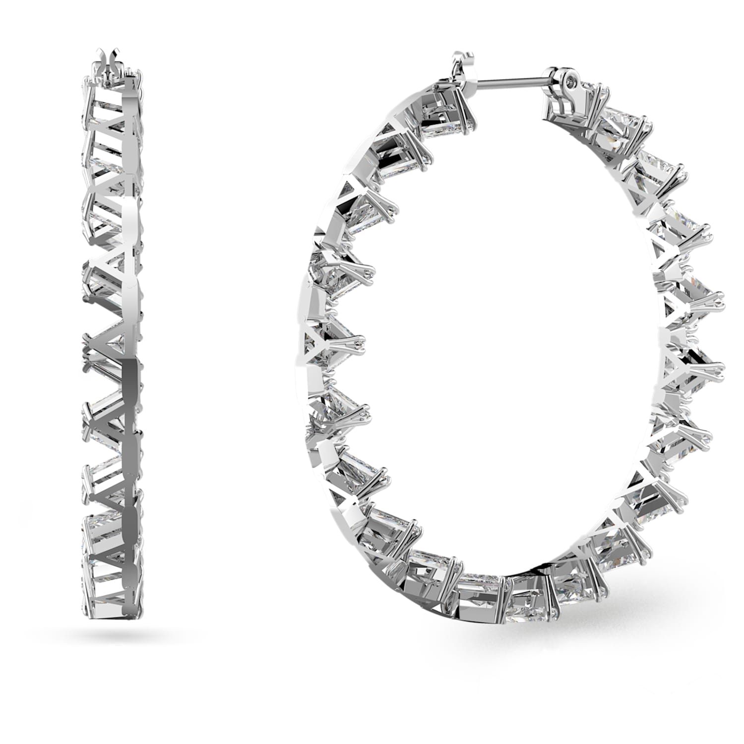 Ortyx フープピアス, トライアングルカット, ホワイト, ロジウム