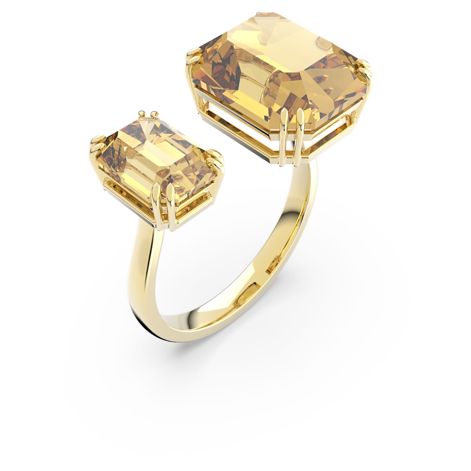 Millenia open ring, Square cut, Yellow, Gold-tone plated | Swarovski
