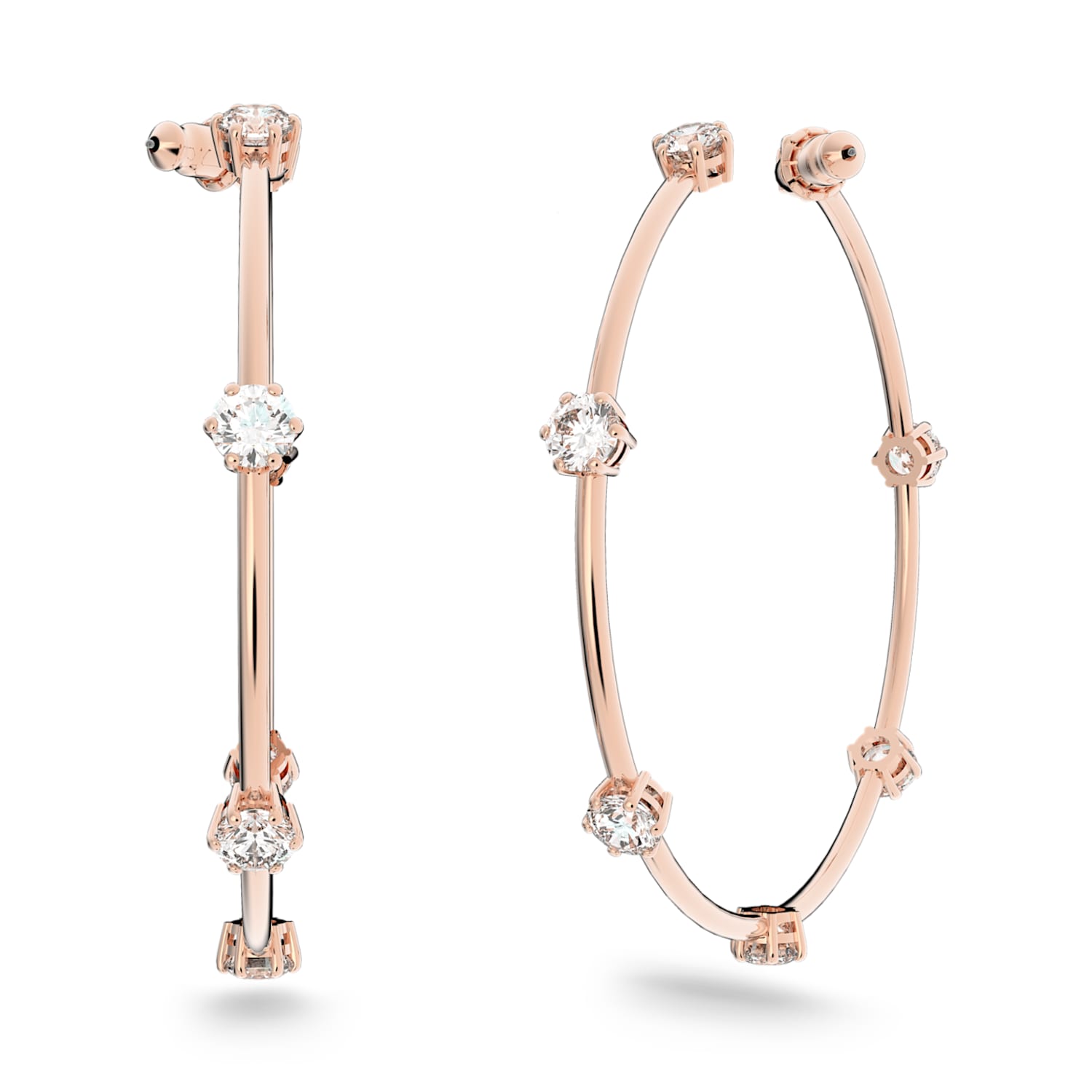 Constella hoop earrings, Round cut, White, Rose gold-tone plated