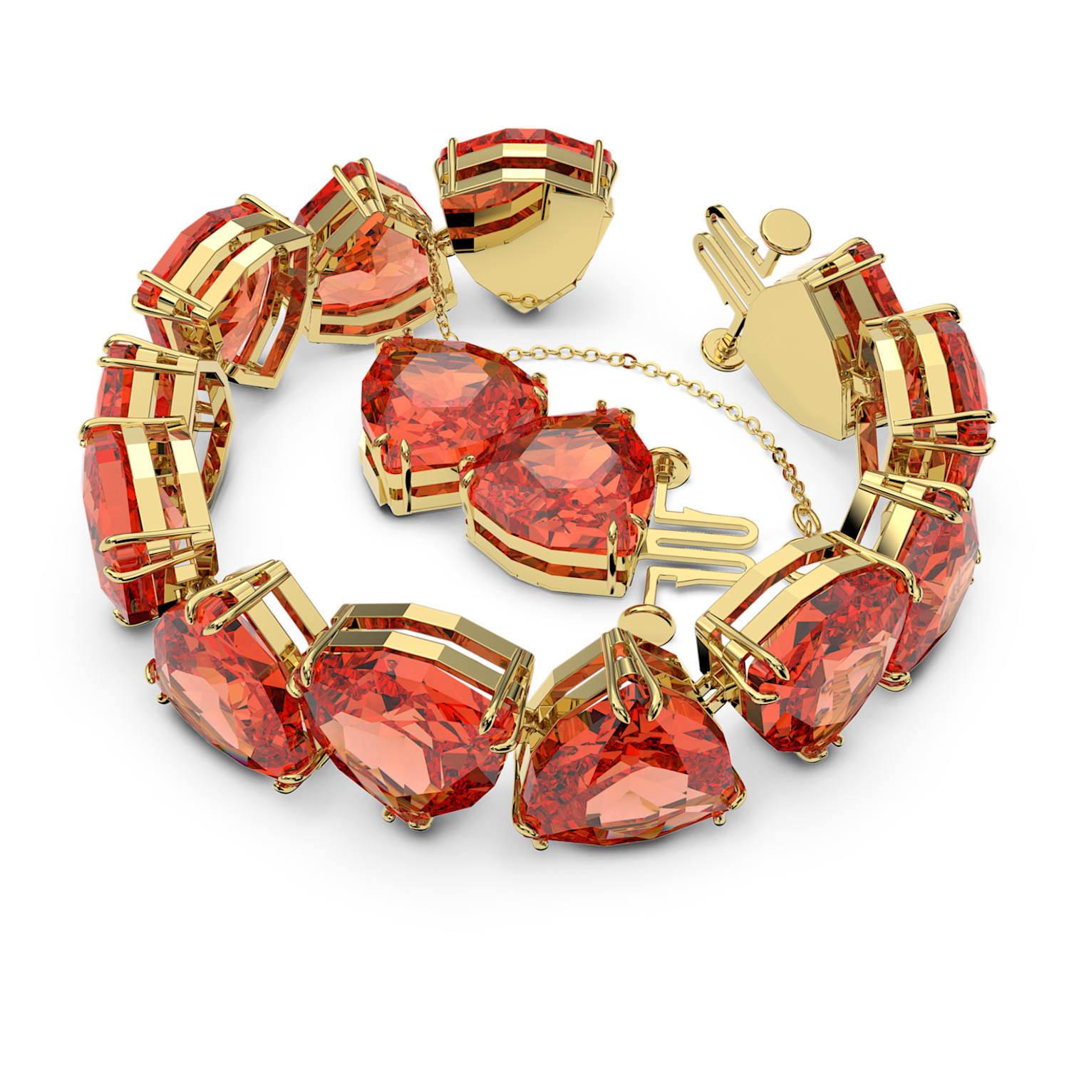 Millenia bracelet, Trilliant cut, Orange, Gold-tone plated