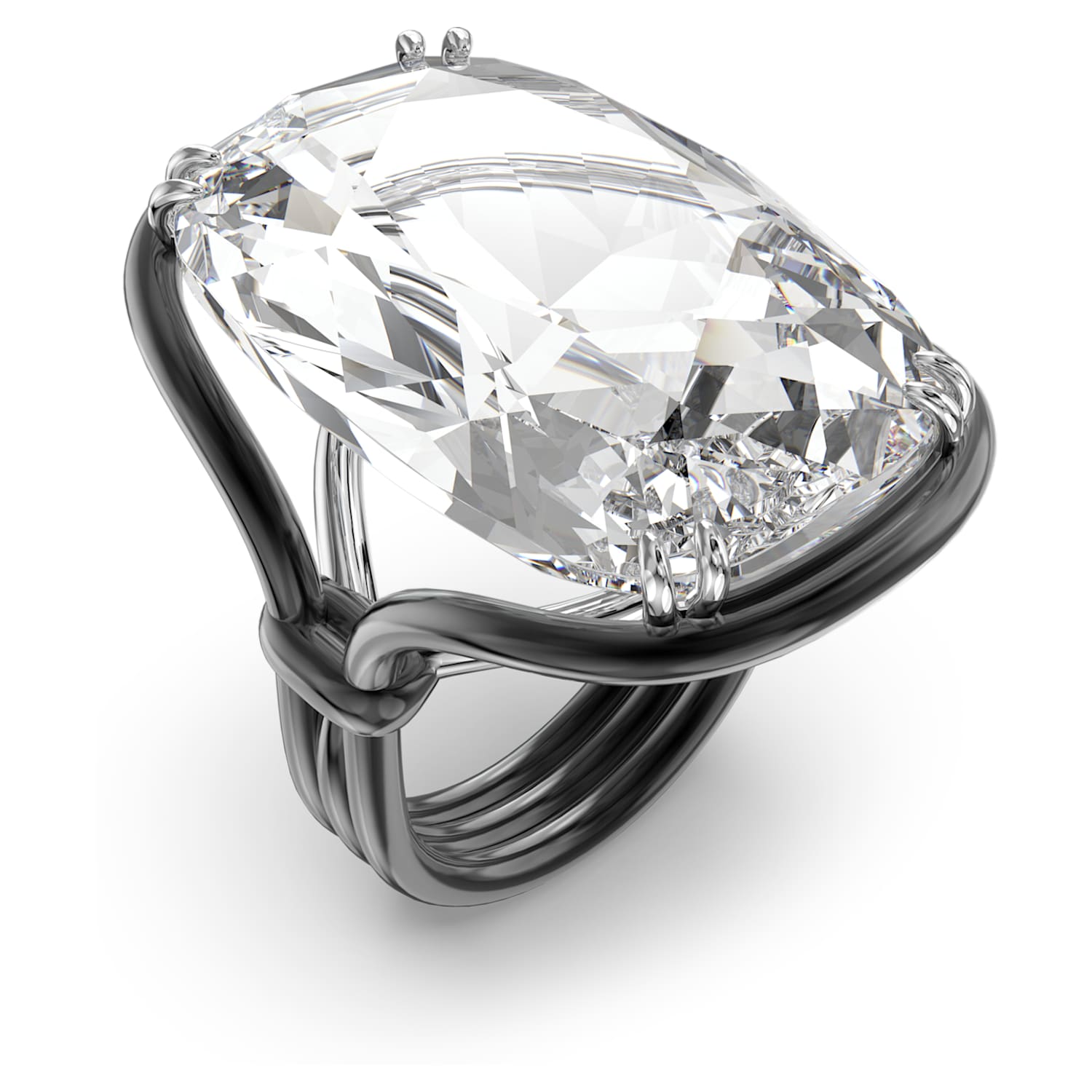 Harmonia cocktail ring, Oversized crystal, White, Mixed metal 