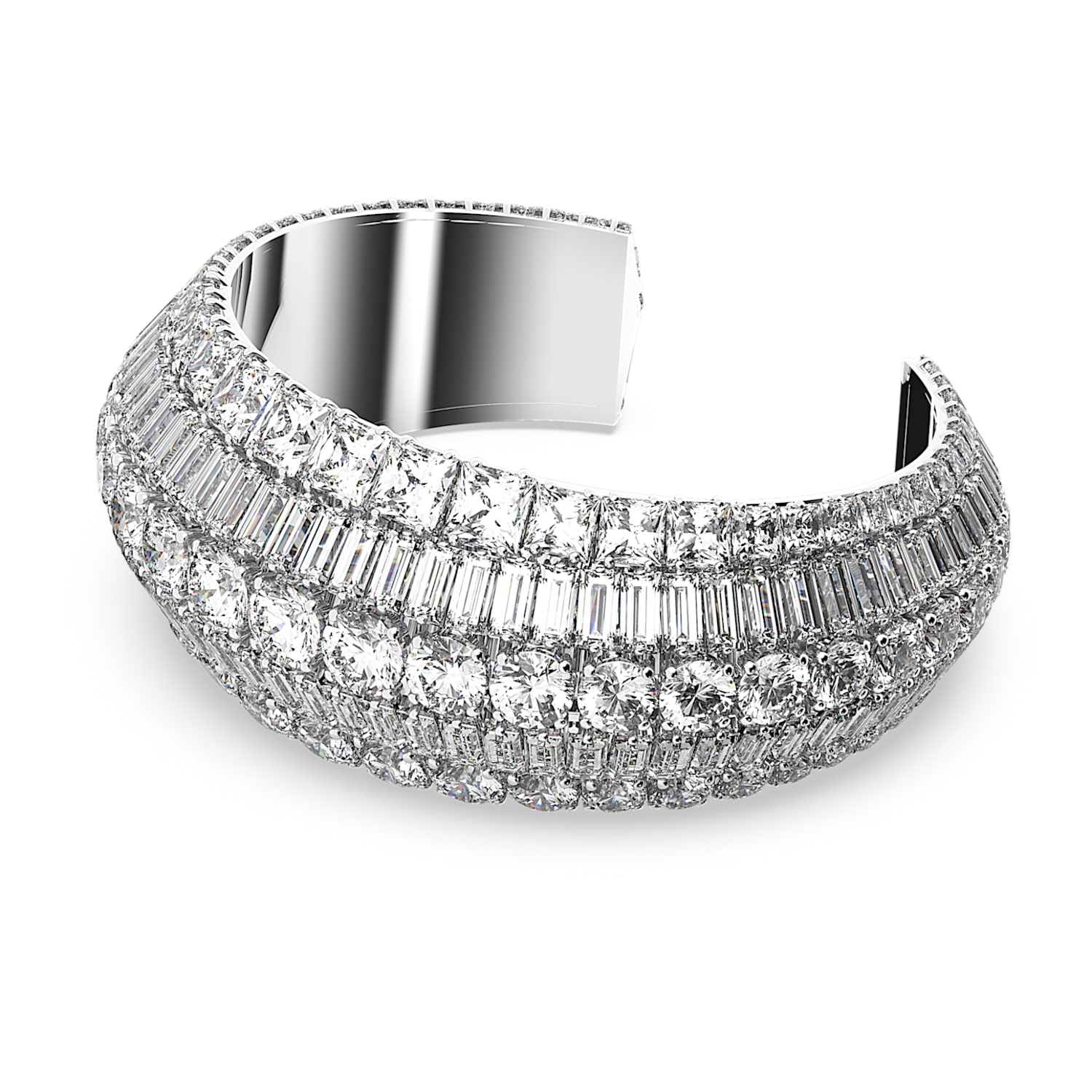 Contemporary cuff and hoops set in real Rhodium plating