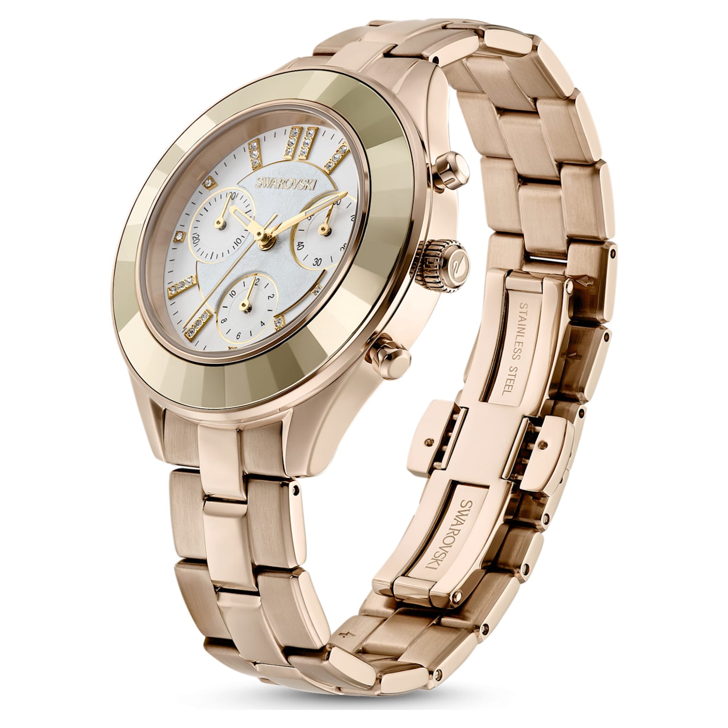 Octea Lux Sport watch, Metal bracelet, White, Champagne gold-tone finish