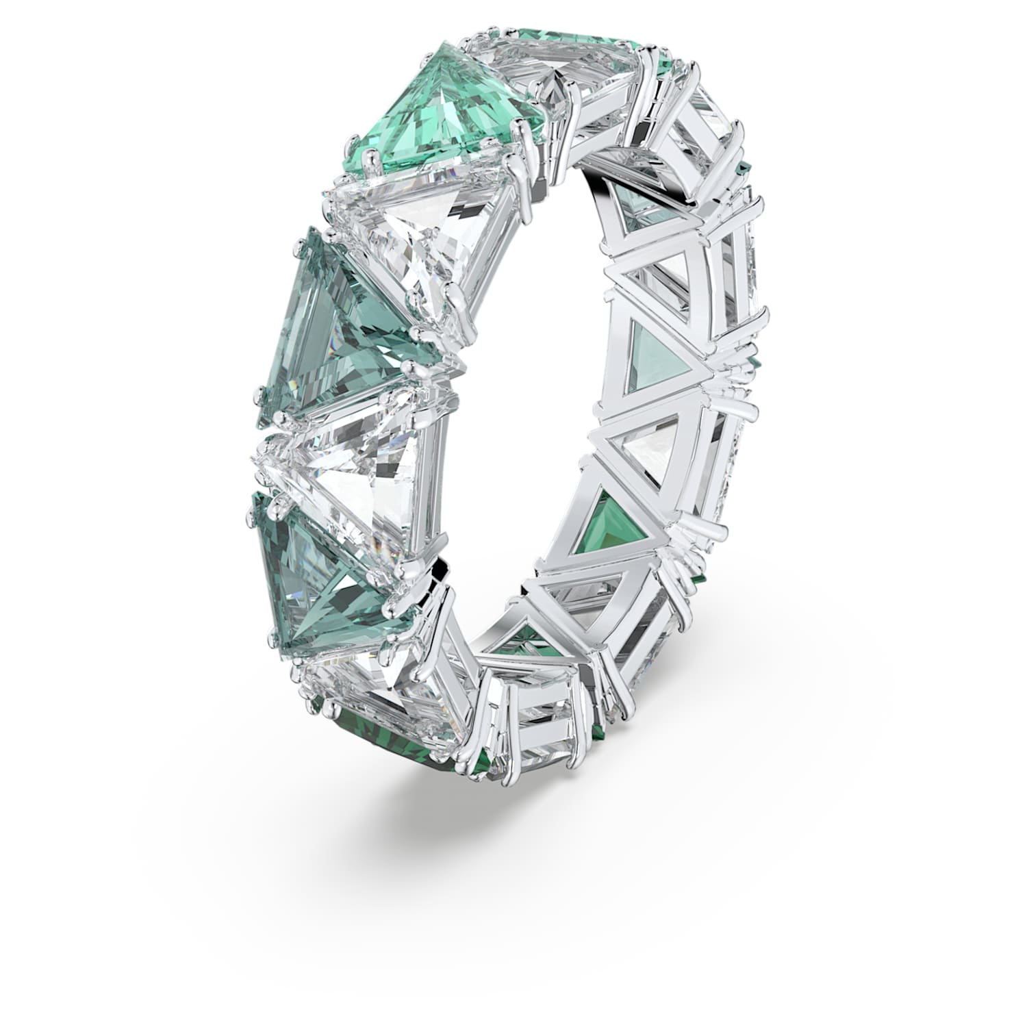 Ortyx cocktail ring, Triangle cut, Green, Rhodium plated 