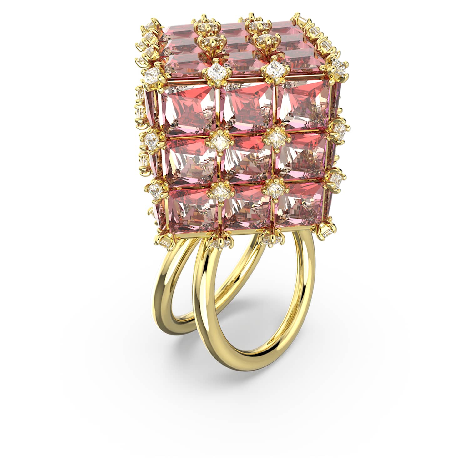 Curiosa cocktail ring, Square cut, Orange, Gold-tone plated