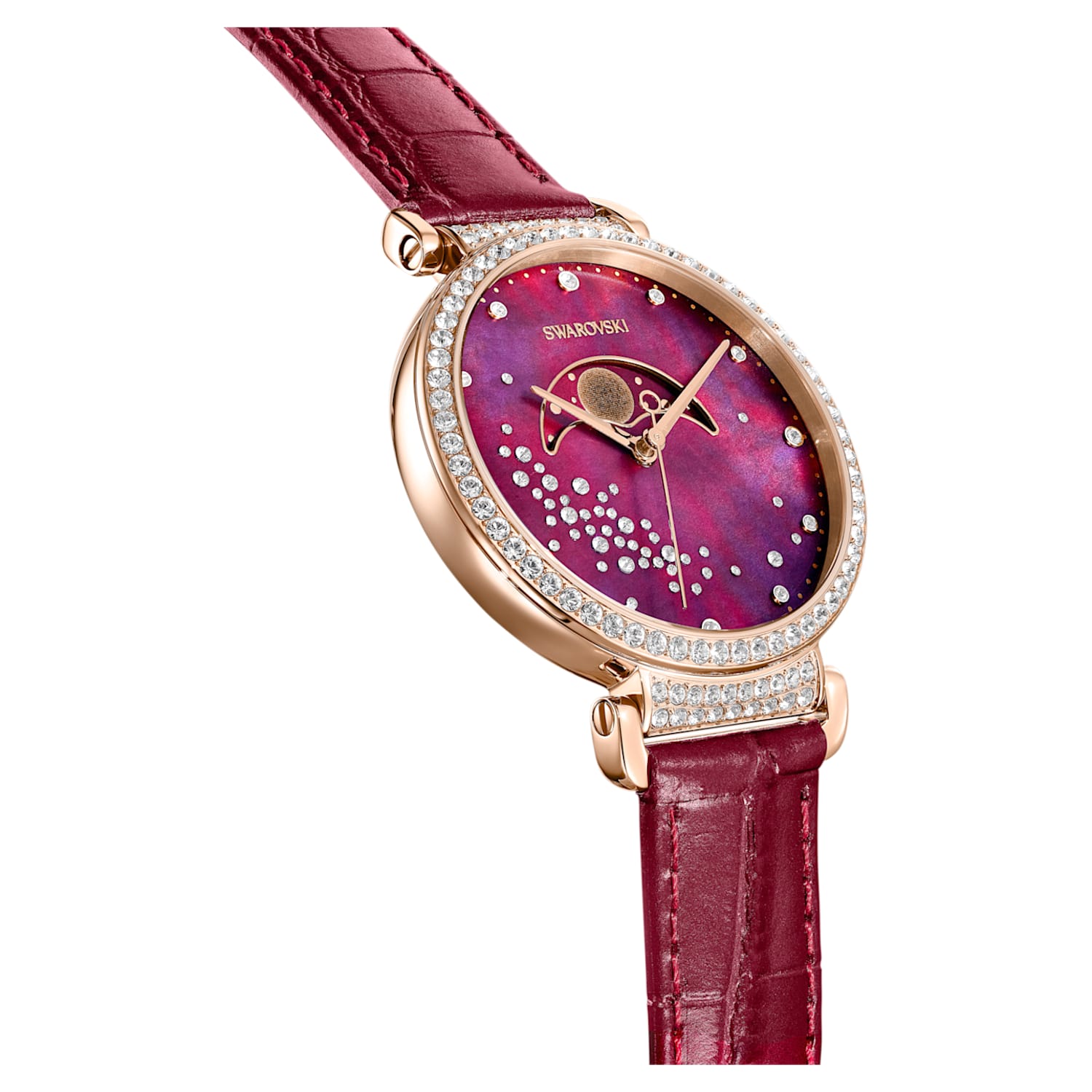 Passage Moon Phase watch, Swiss Made, Moon, Leather strap, Red 