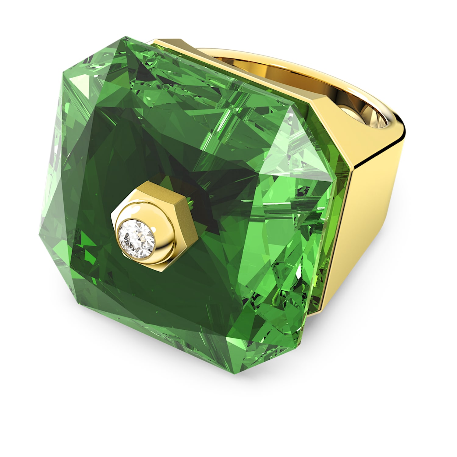 Numina cocktail ring, Octagon cut, Green, Gold-tone plated | Swarovski