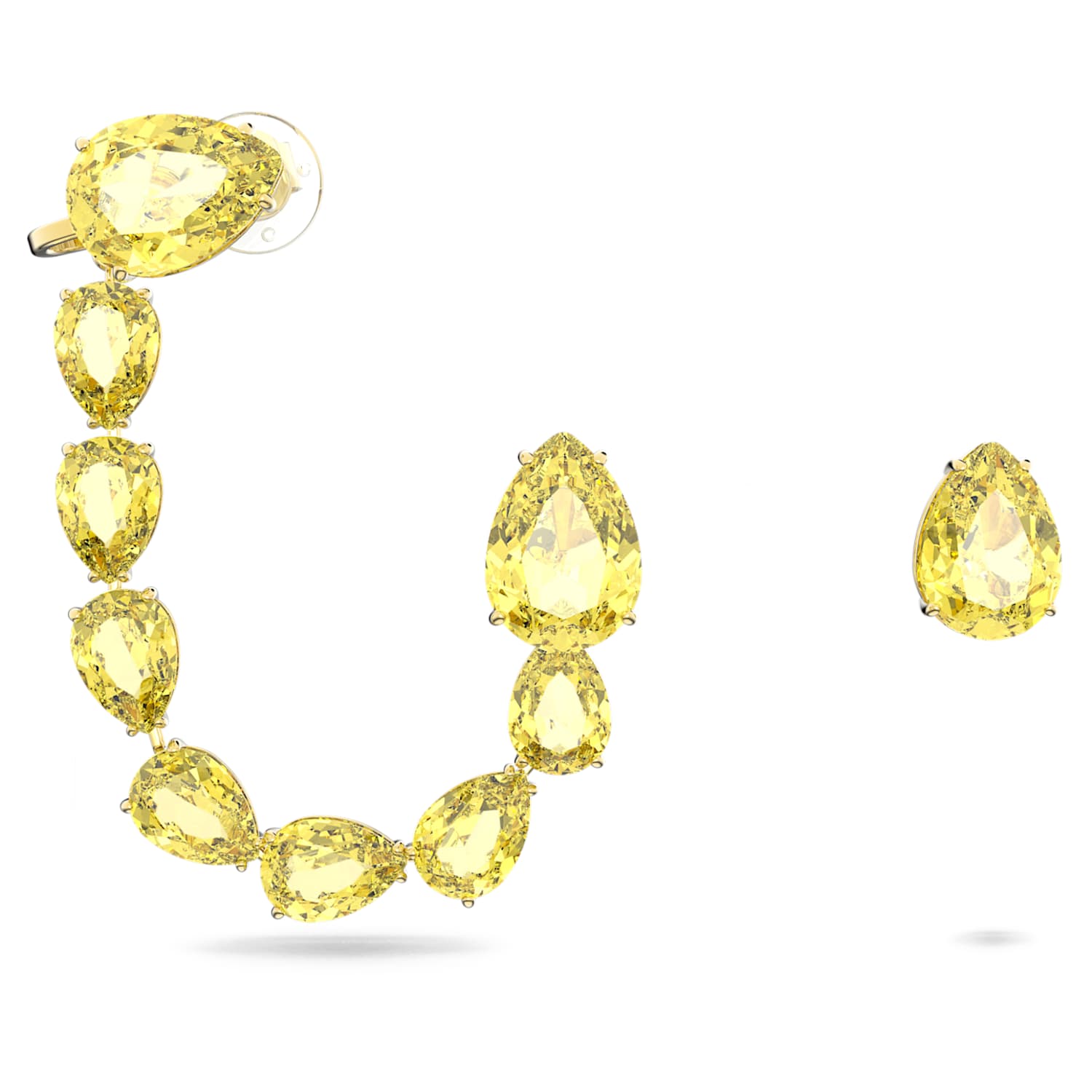 Millenia 耳骨夹 套装 2 非对称设计 梨形切割 黄色 镀金色调 Swarovski
