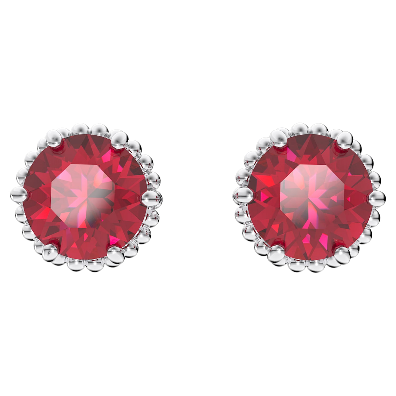 Birthstone stud earrings, Round cut, Red, Rhodium plated | Swarovski