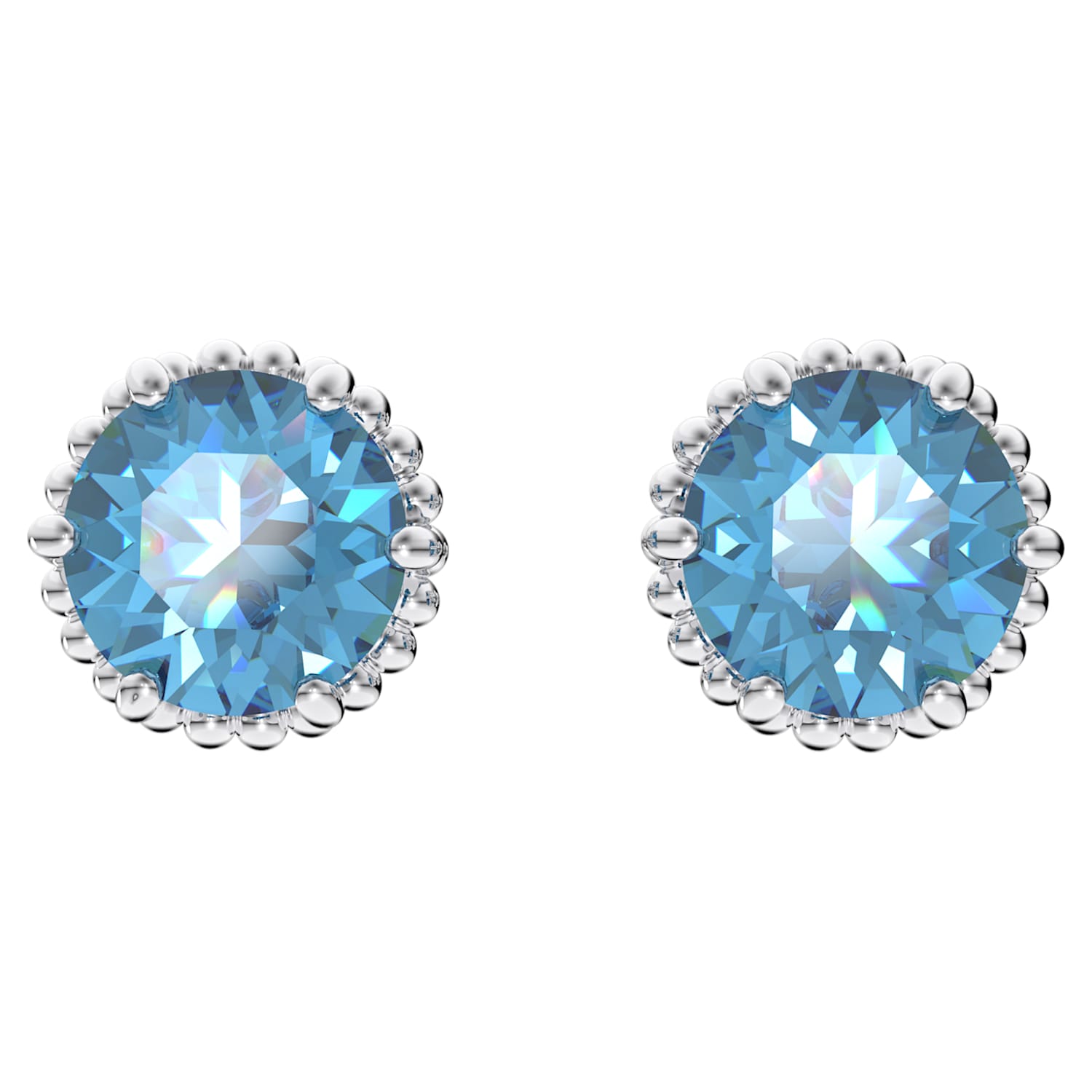 Birthstone Oorknopjes, Ronde slijpvorm, December, Blauw, Rodium toplaag |  Swarovski.com