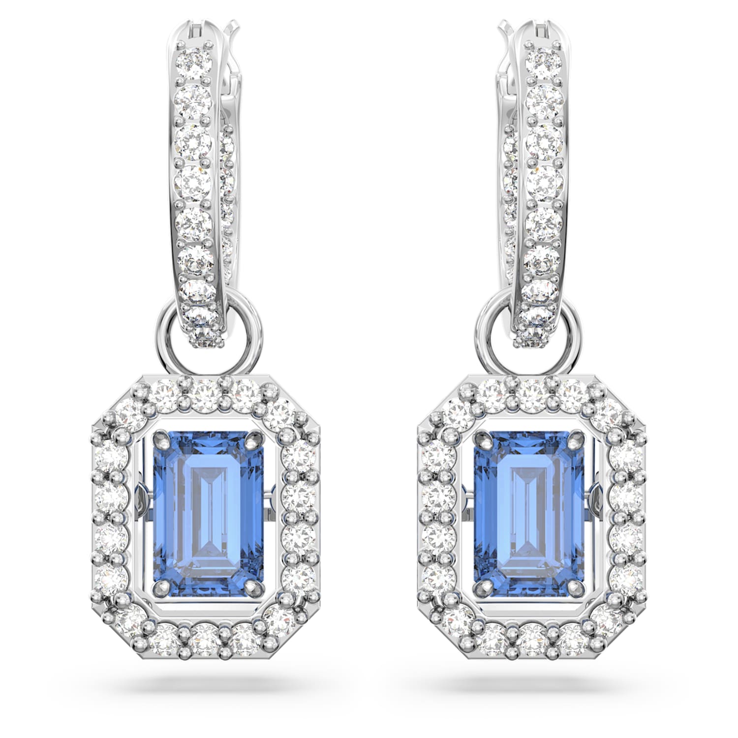 Millenia ドロップピアス, オクタゴンカット, ブルー, ロジウム・プレーティング | Swarovski