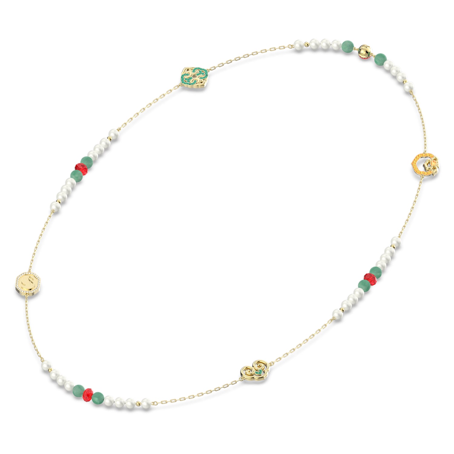 Gratia necklace, Red, Gold-tone plated