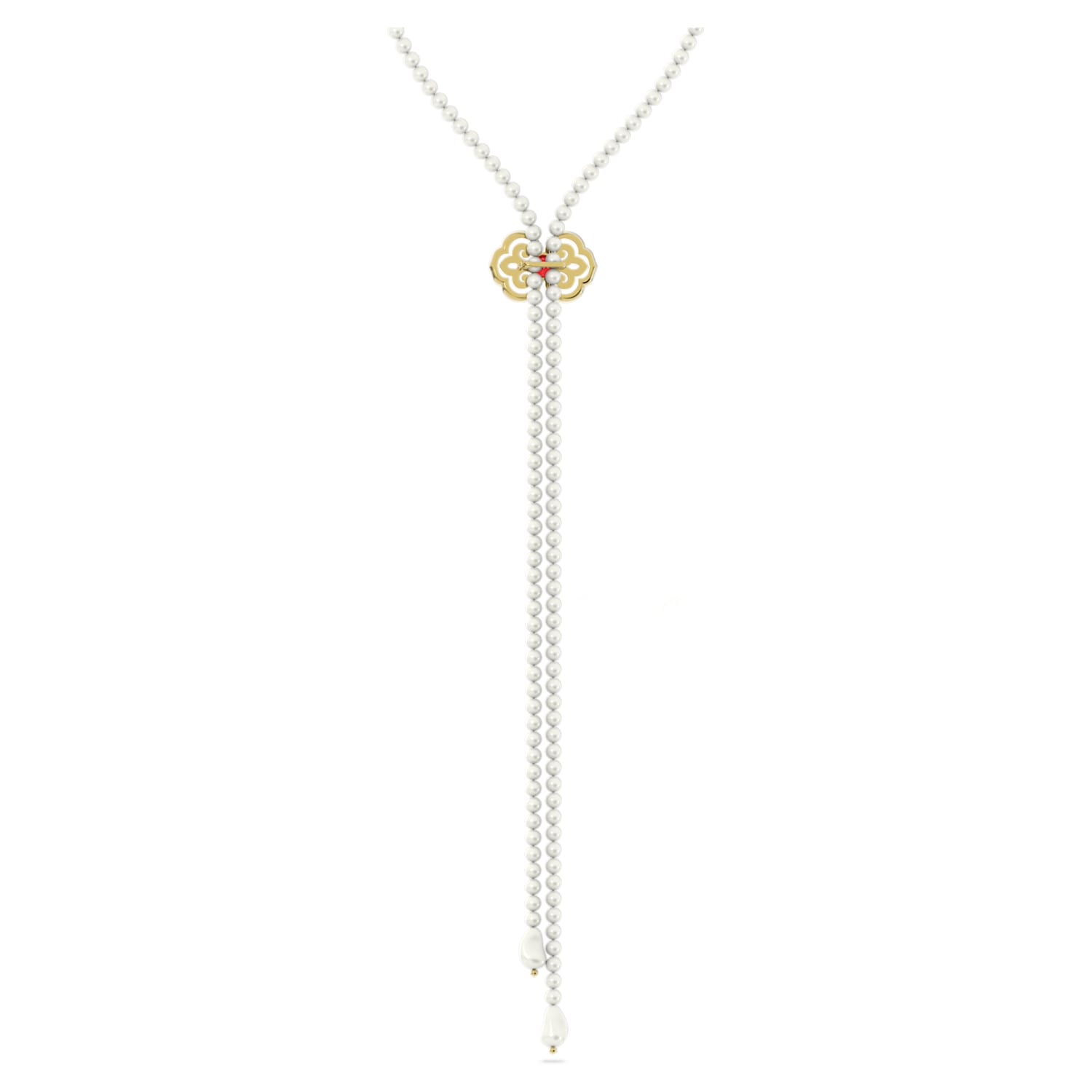 Gratia Y necklace, Red, Gold-tone plated
