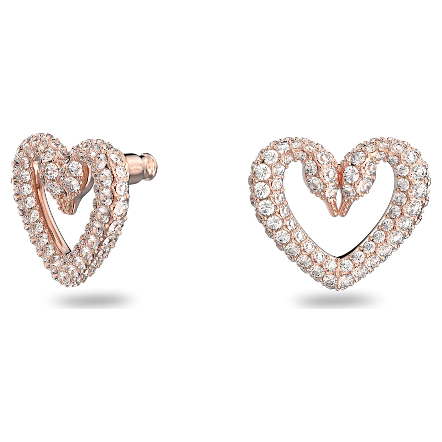 Una stud earrings, Heart, Small, White, Rose gold-tone plated