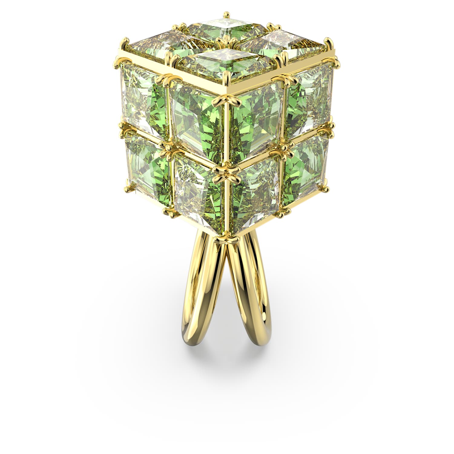 Curiosa cocktail ring, Square cut, Green, Gold-tone plated | Swarovski