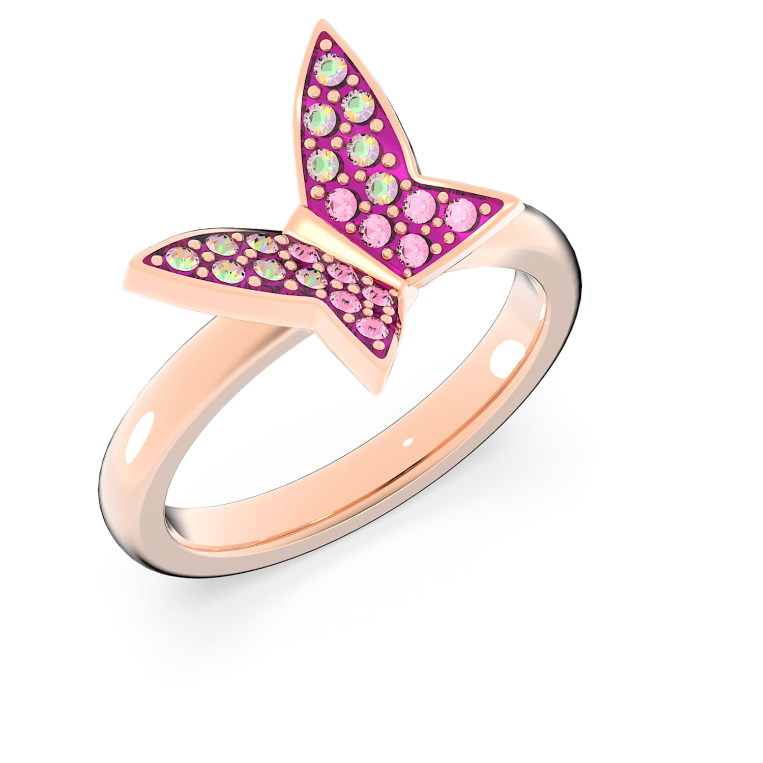 Lilia ring, Set (3), Butterfly, Pink, Rose gold-tone plated