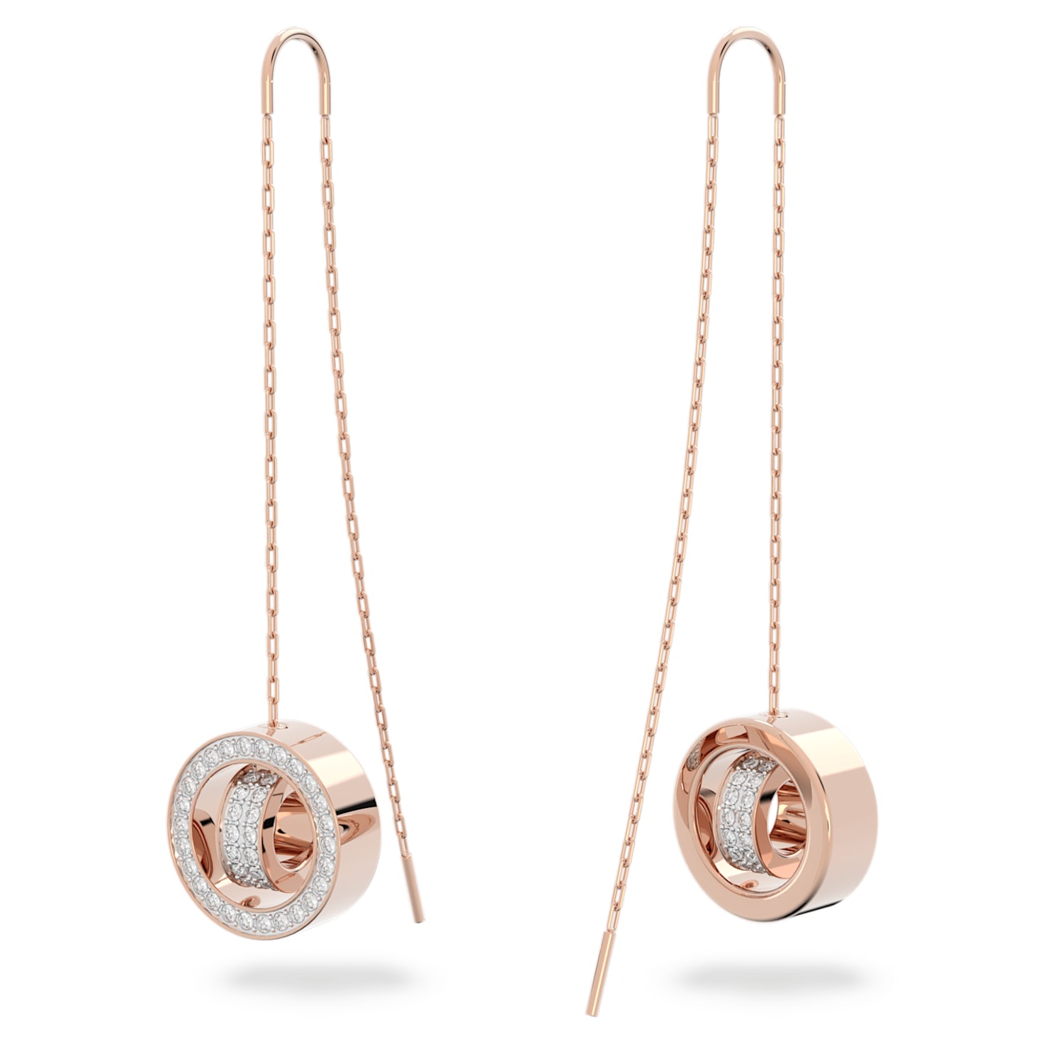 Hollow drop earrings, Long, White, Rose gold-tone plated
