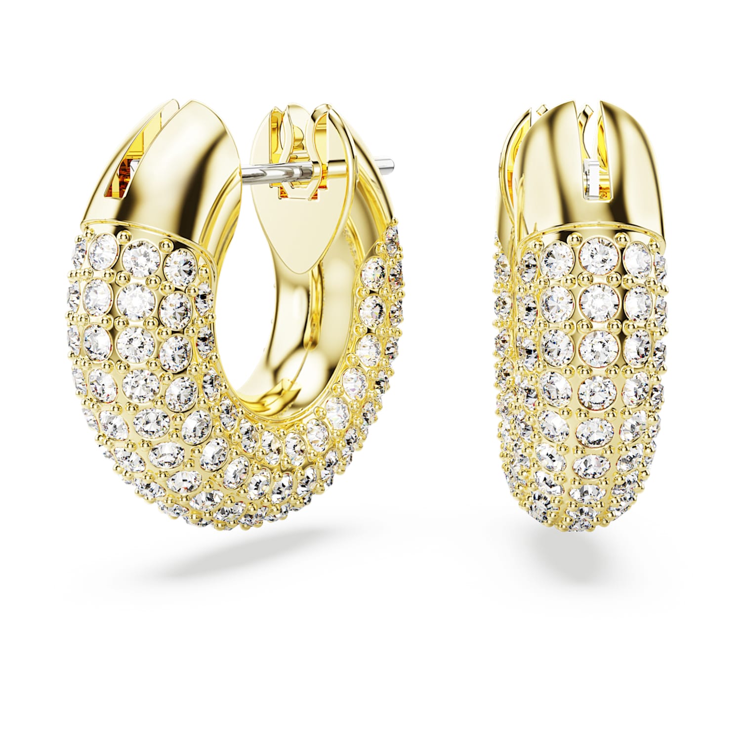 Dextera hoop earrings, Pavé, Small, White, Gold-tone plated