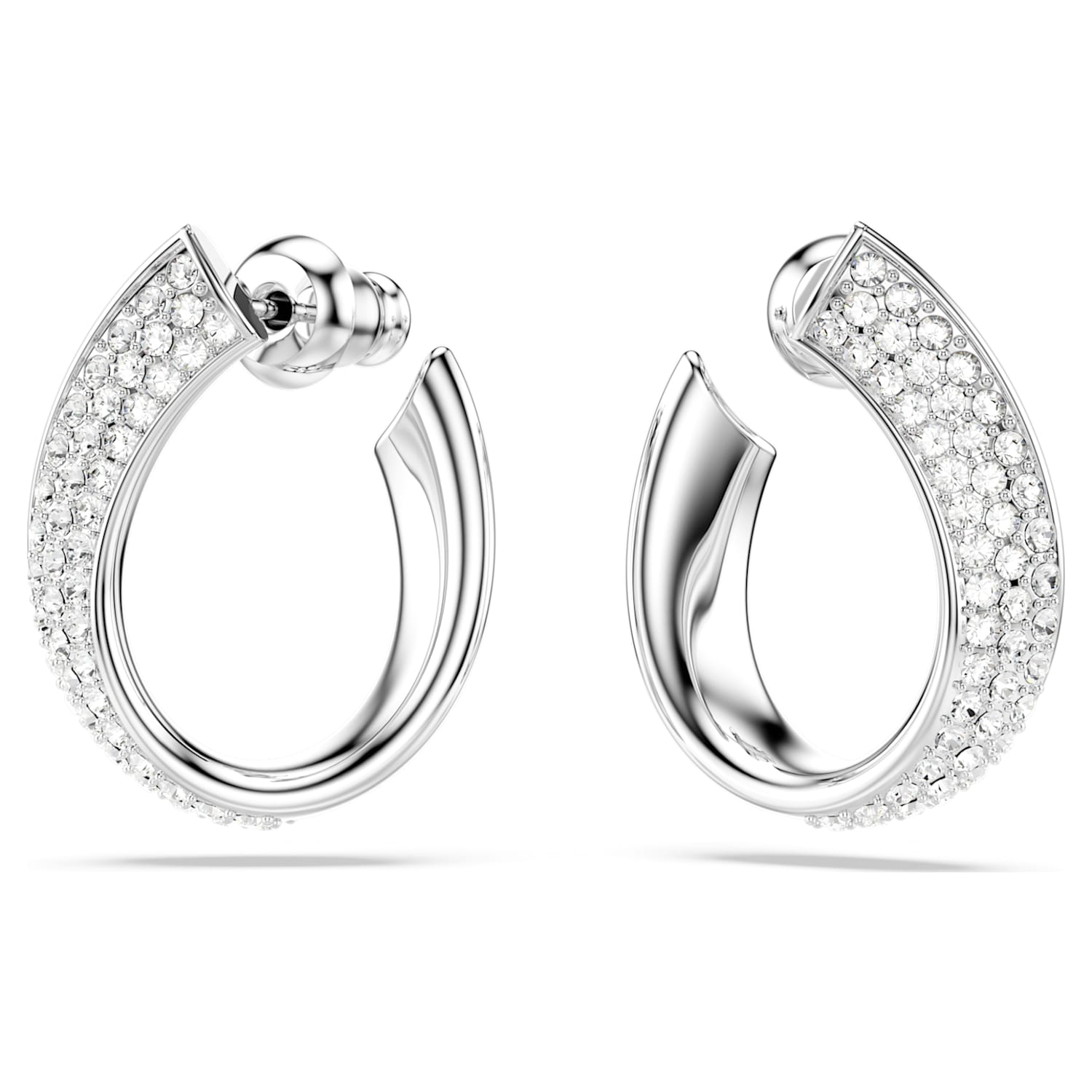 Exist フープピアス, 小, ホワイト, ロジウム・プレーティング | Swarovski