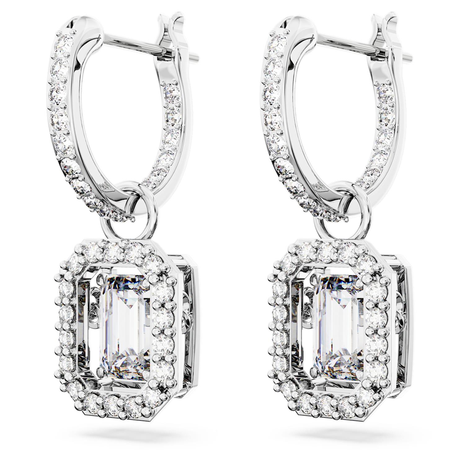 Millenia ドロップピアス, オクタゴンカット, ホワイト, ロジウム・プレーティング | Swarovski
