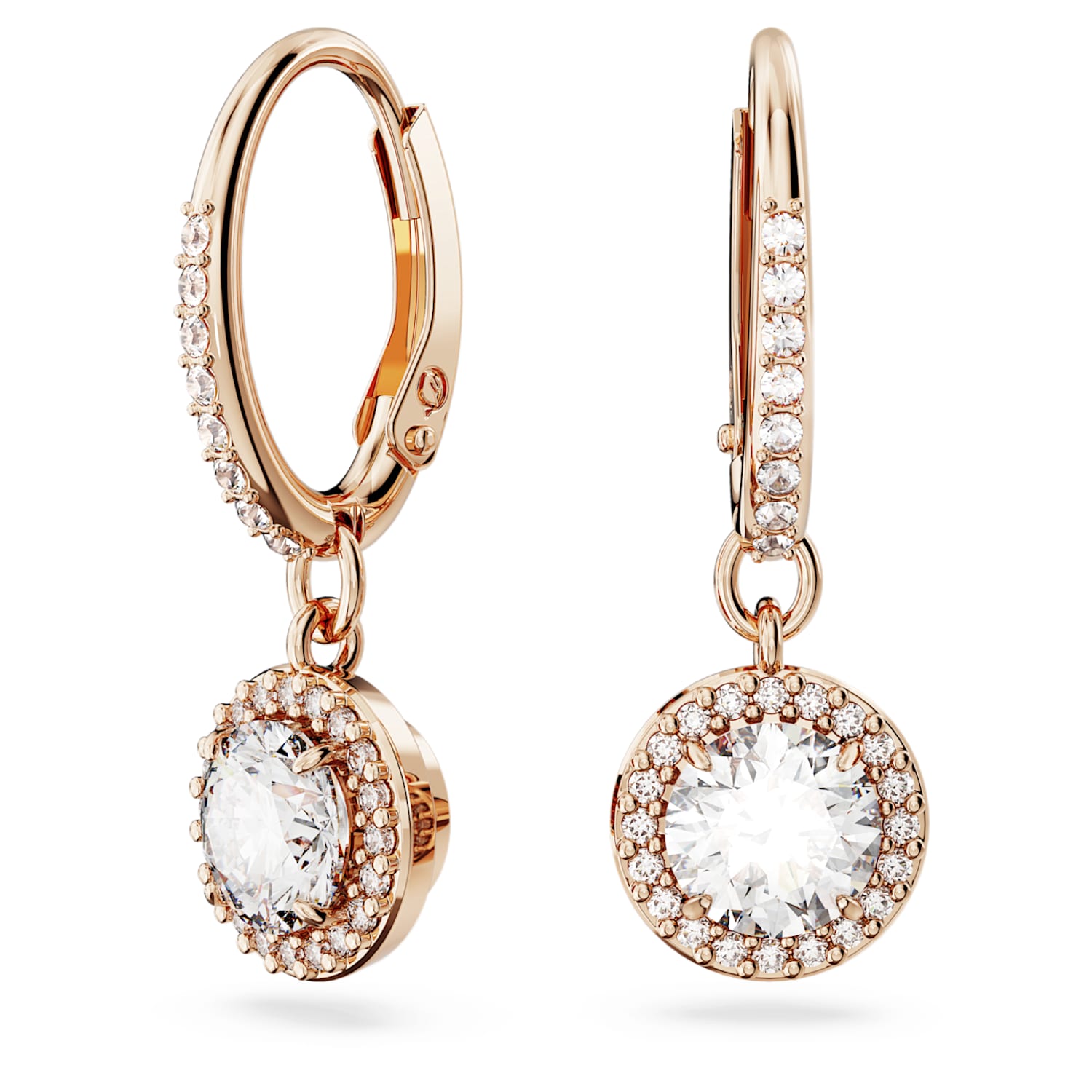Yellow Gold Plated Simulated Round Cut Halo Dangle Earrings 
