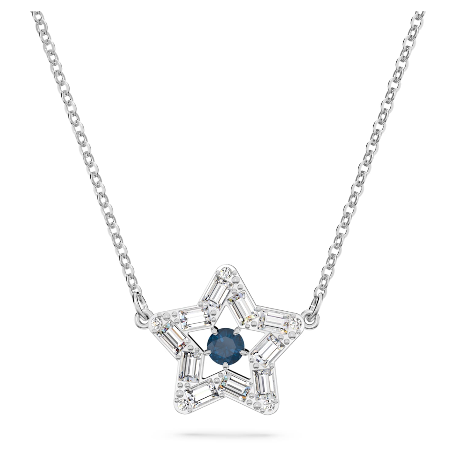 Stella pendant, Mixed cuts, Star, Blue, Rhodium plated | Swarovski