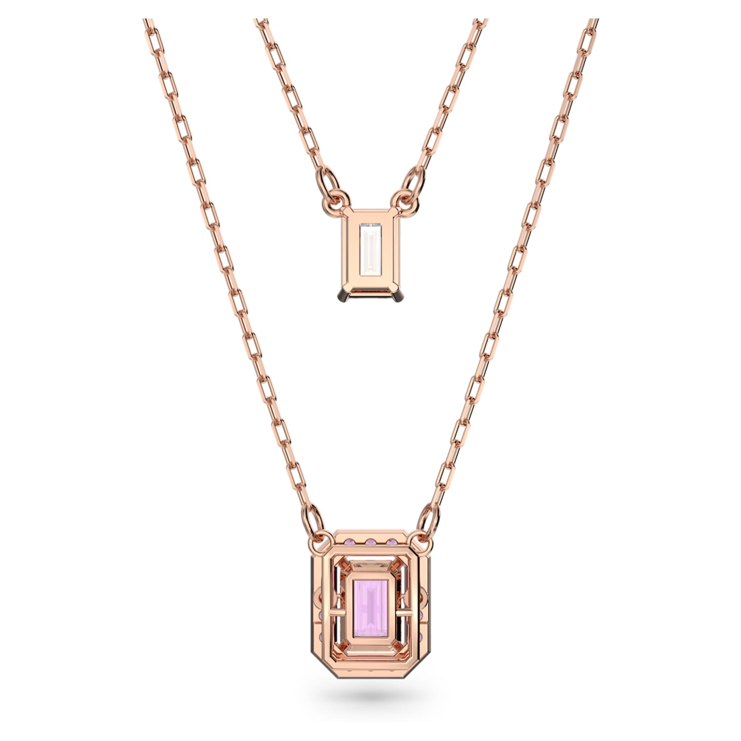 Millenia layered necklace, Octagon cut, Purple, Rose gold-tone plated