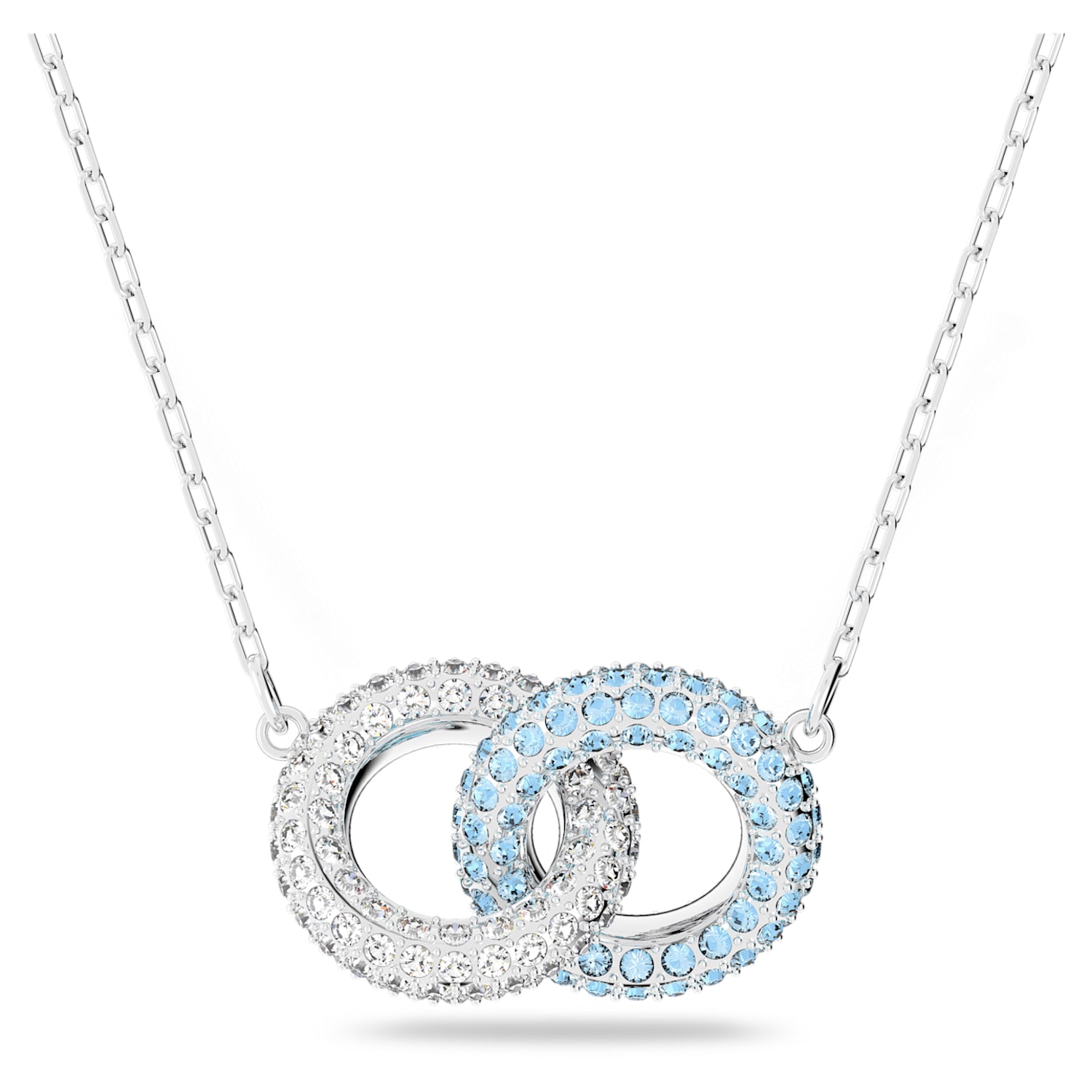 Uitvoerder Laster bijvoeglijk naamwoord Stone necklace, Pavé, Intertwined circles, Blue, Rhodium plated | Swarovski