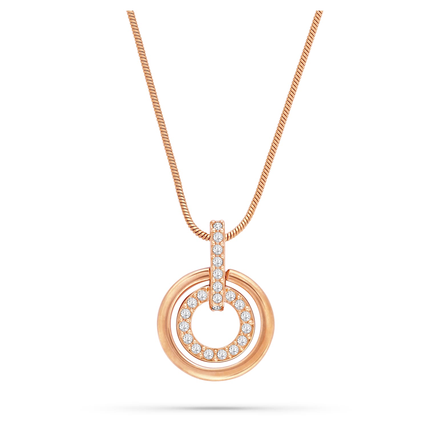 Circle pendant, White, Rose gold-tone 