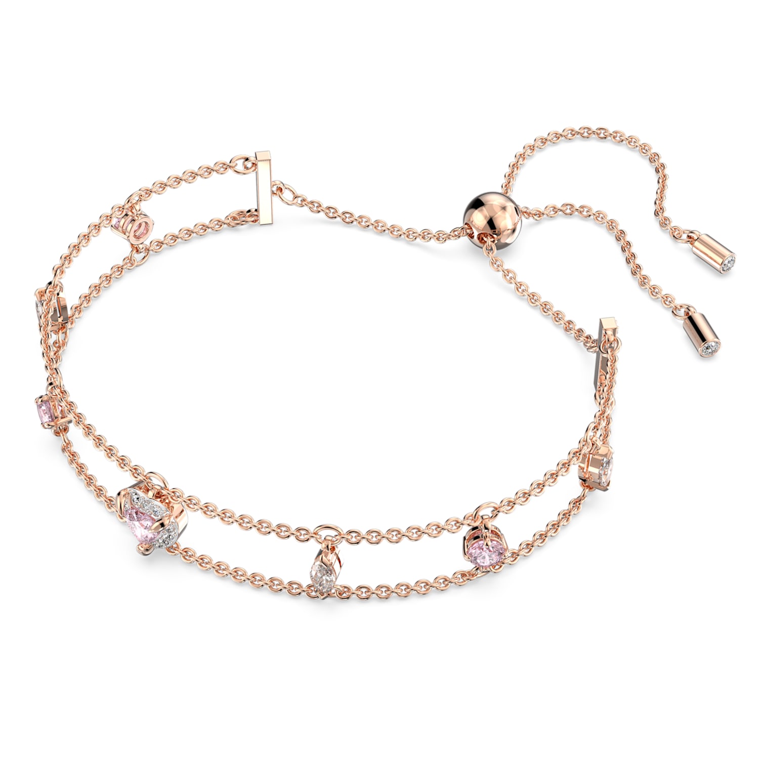 One bracelet, Mixed cuts, Heart, Pink, Rose gold-tone plated 