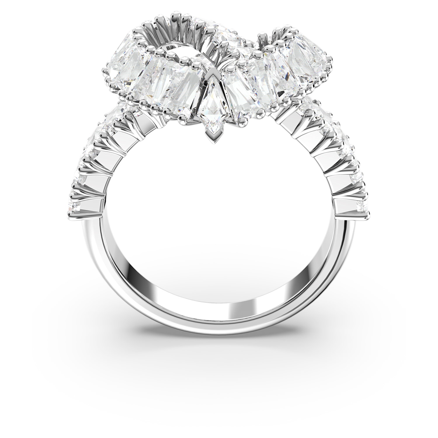 Matrix cocktail ring, Mixed cuts, Heart, White, Rhodium plated 