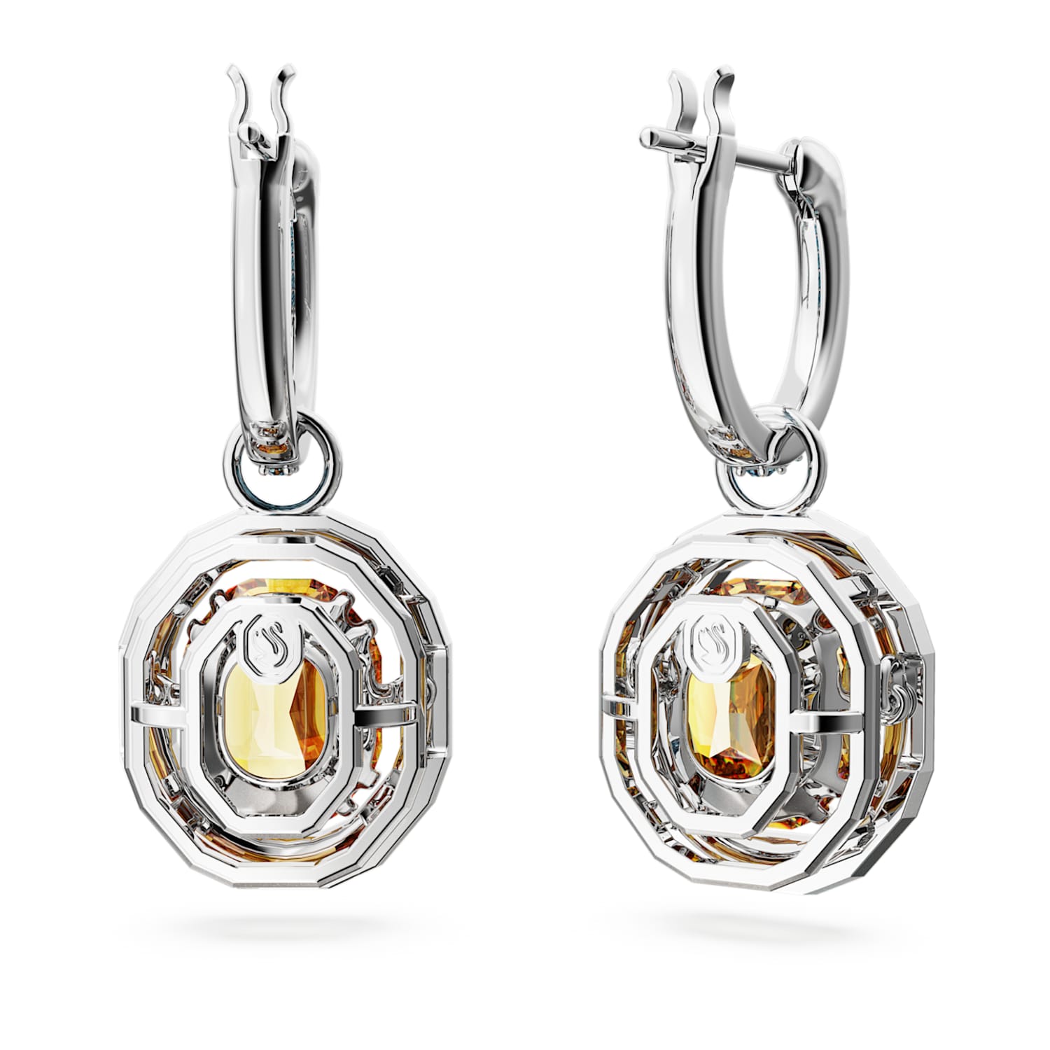 Chroma drop earrings, Octagon cut, Multicolored, Rhodium plated 