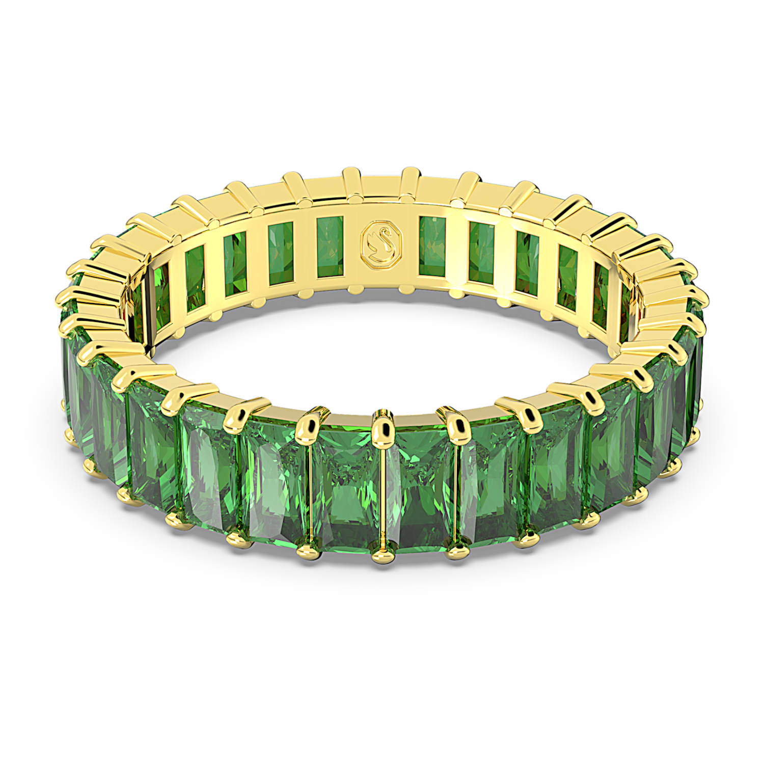 Moeras weten paus Matrix ring, Baguette cut, Green, Gold-tone plated | Swarovski