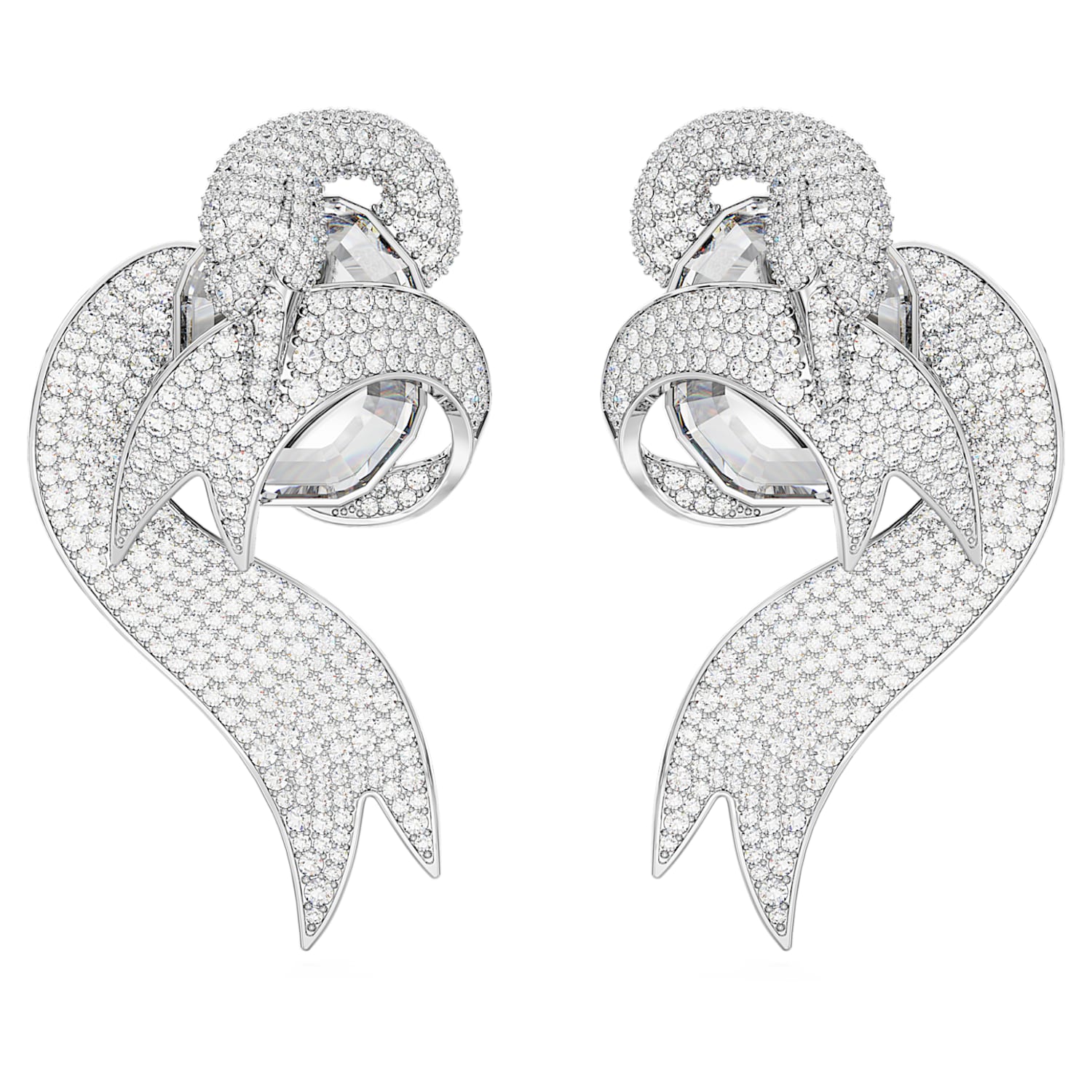 Fashion Swan clip earrings Swan White Rhodium plated  Swarovski