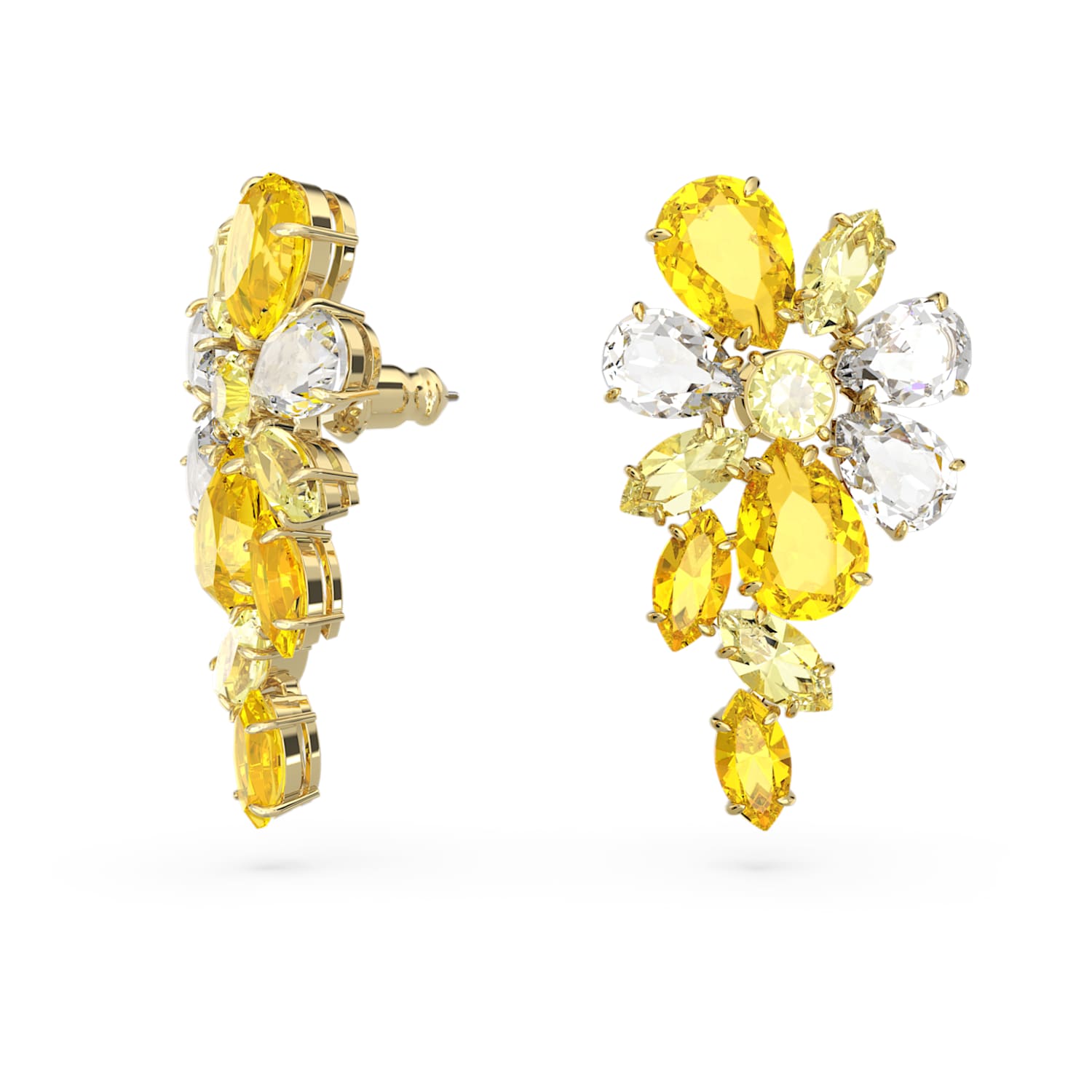 Gema ドロップピアス, ミックスカット, フラワー, イエロー, ゴールドトーン・プレーティング Swarovski