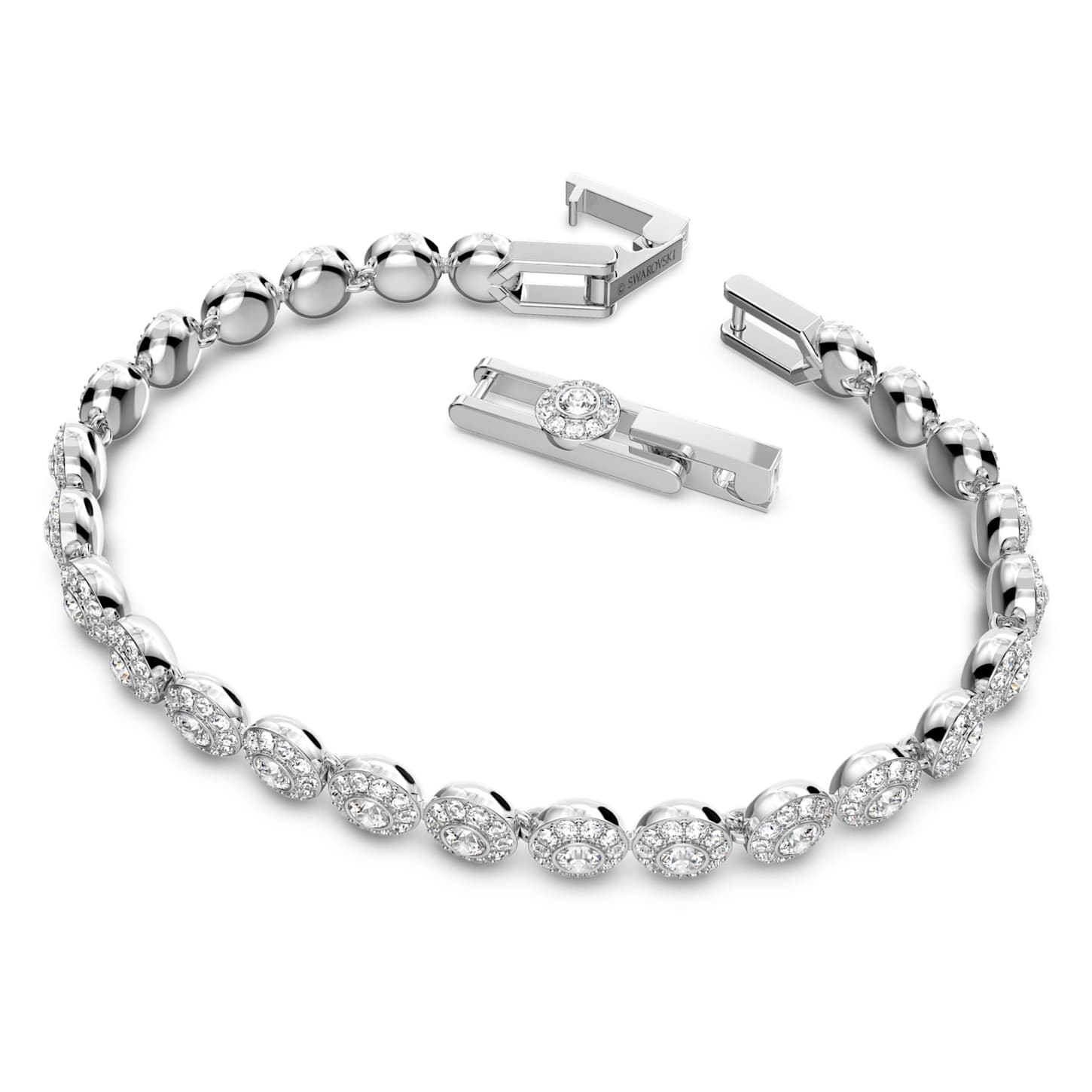 Angelic bracelet, Round cut, Pavé, Small, White, Rhodium plated Swarovski