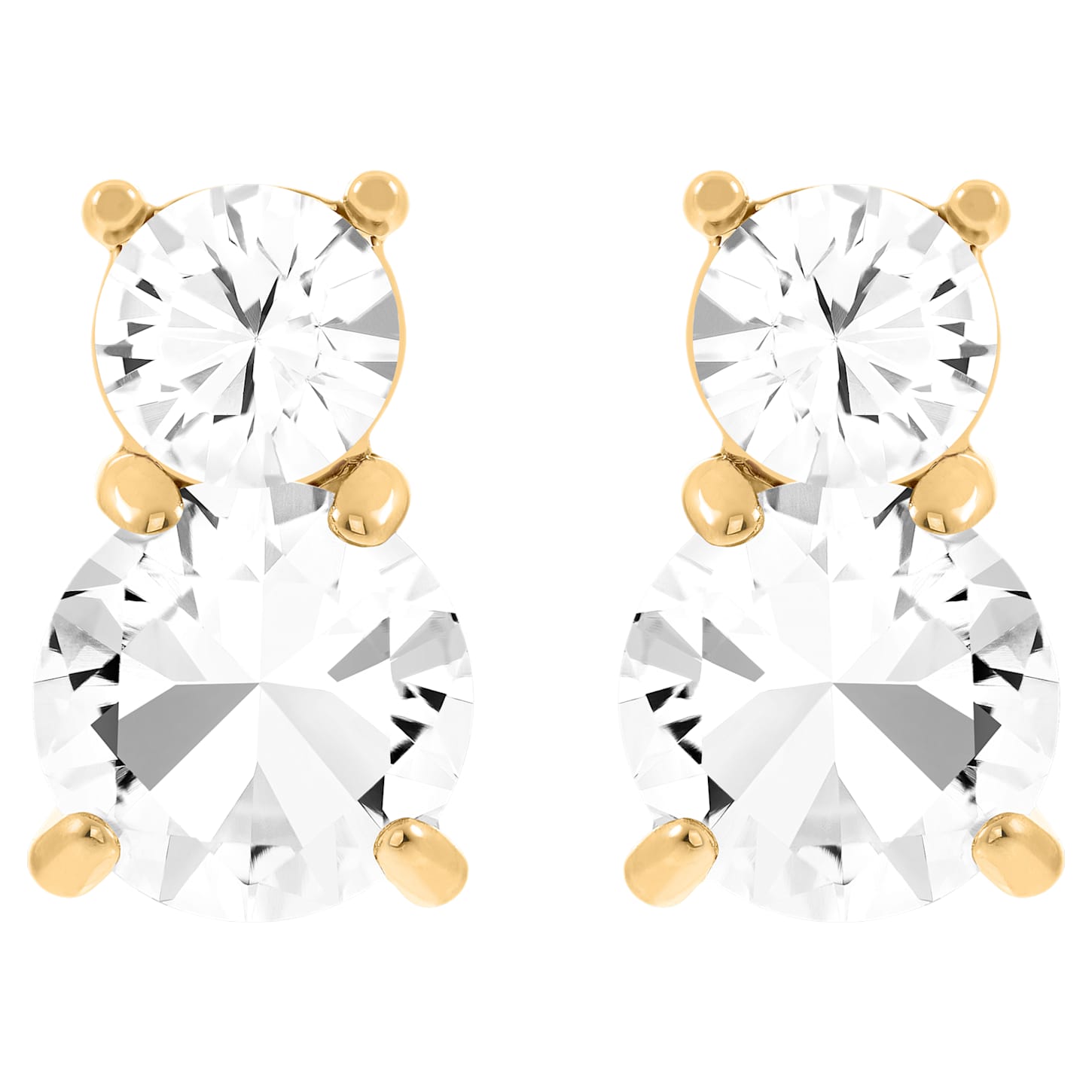 Clous D Oreilles Solitaire Double Blanches Placage De Ton Or Swarovski 519 Png