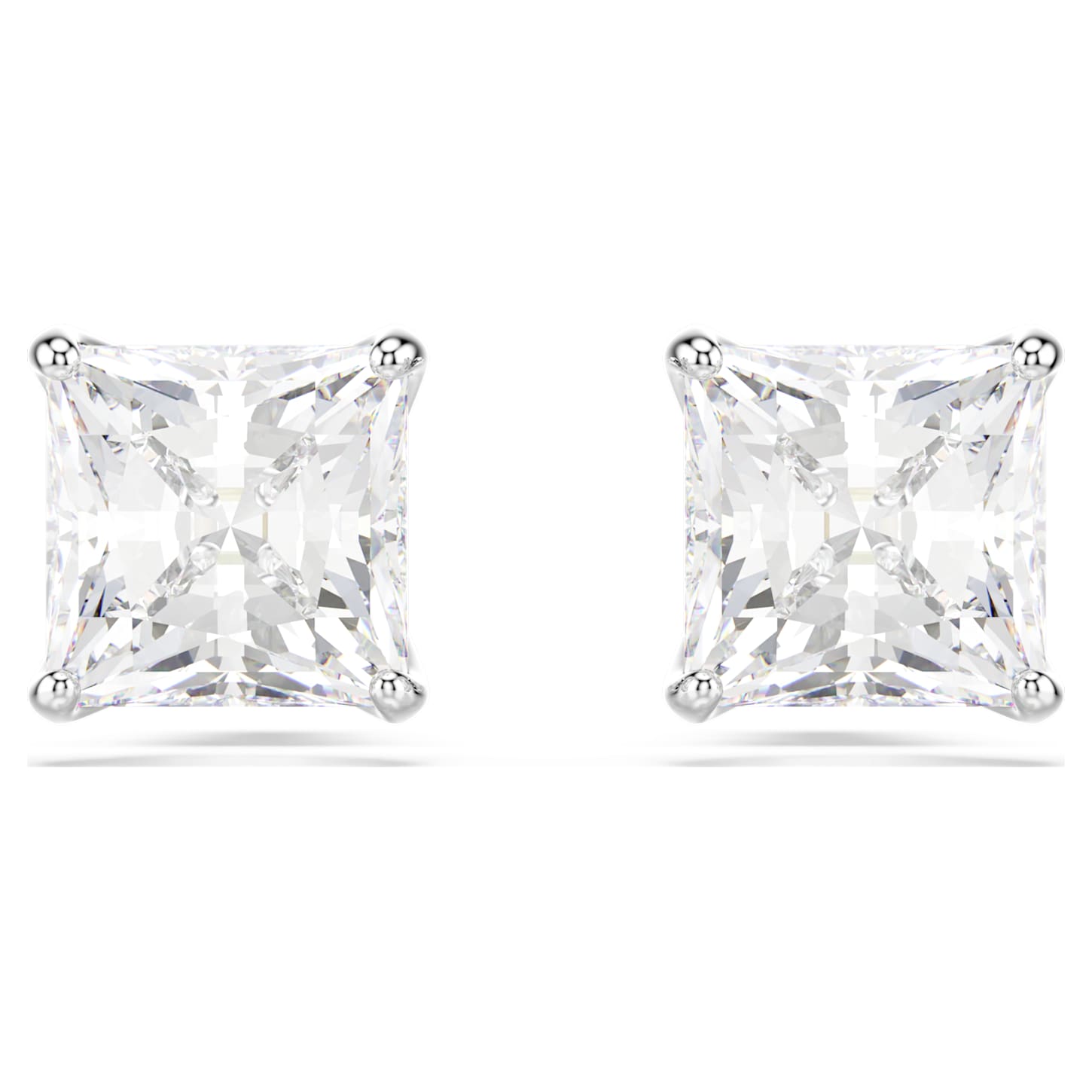Attract stud earrings, Square cut, White, Rhodium plated Swarovski