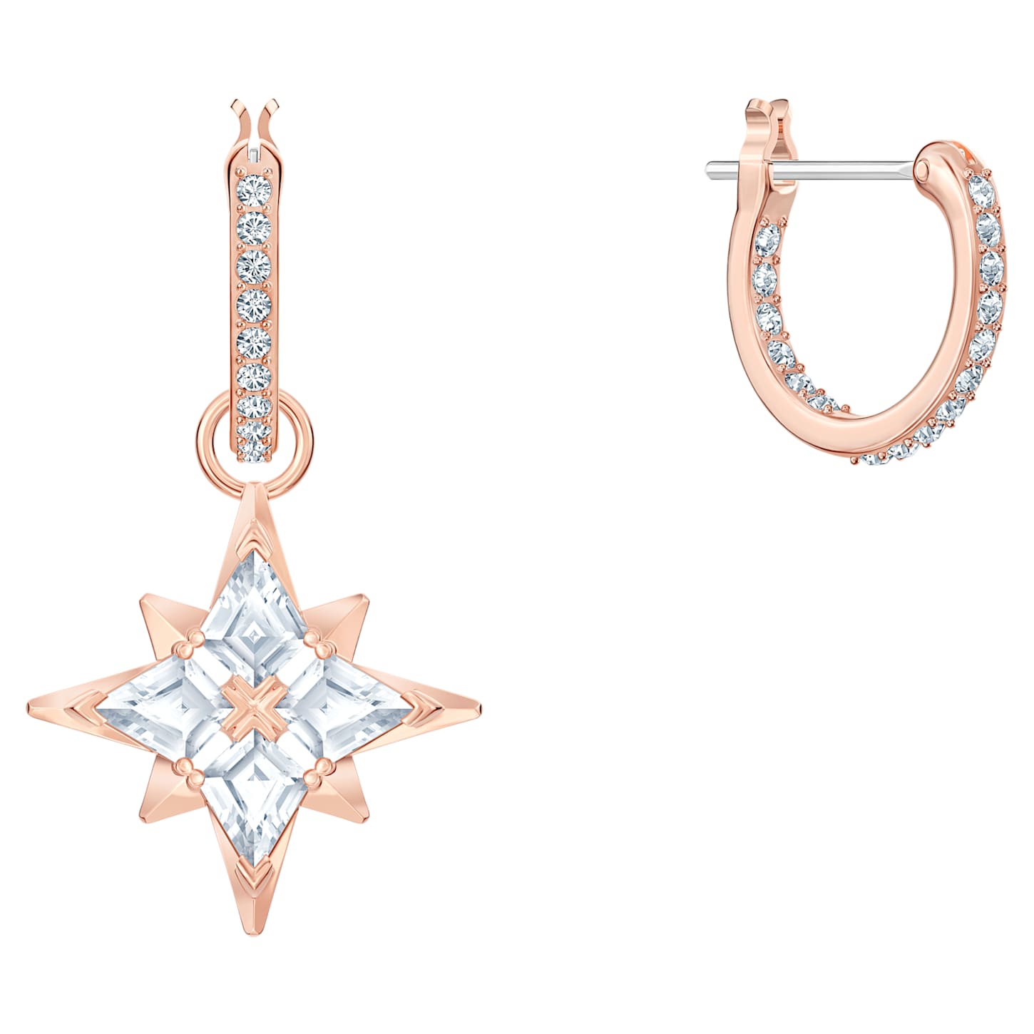 Swarovski Symbolic drop earrings, Star, White, Rose goldtone plated