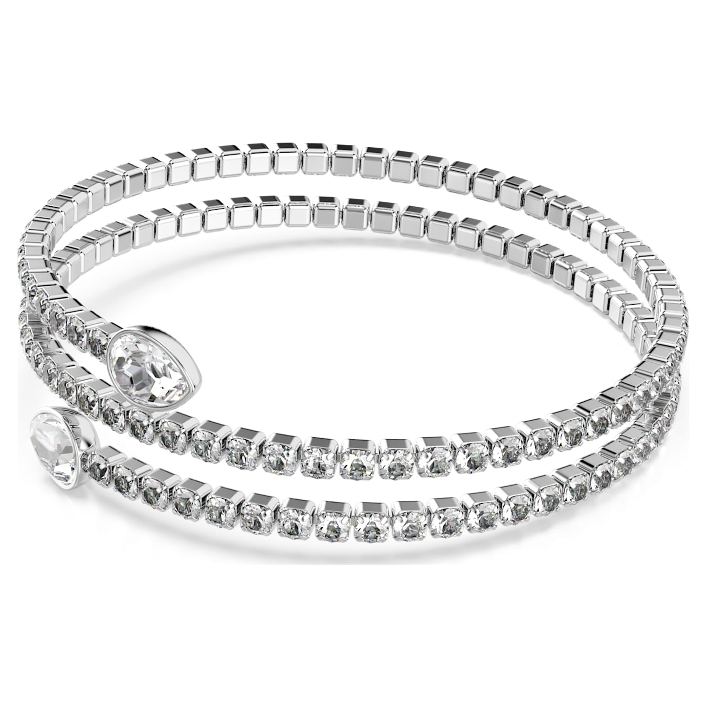Twisty bangle, Pear cut, White, Rhodium plated | Swarovski