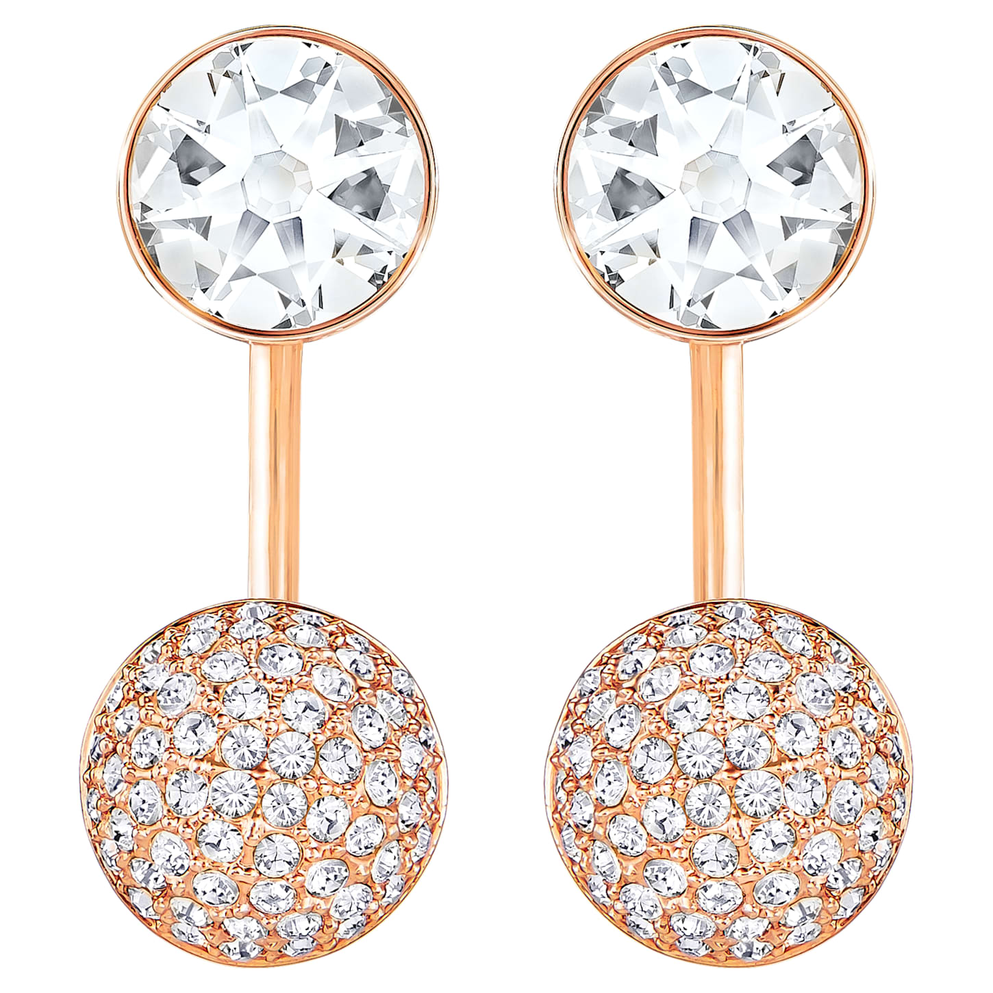 Forward earring jackets, Round cut, White, Rose goldtone plated